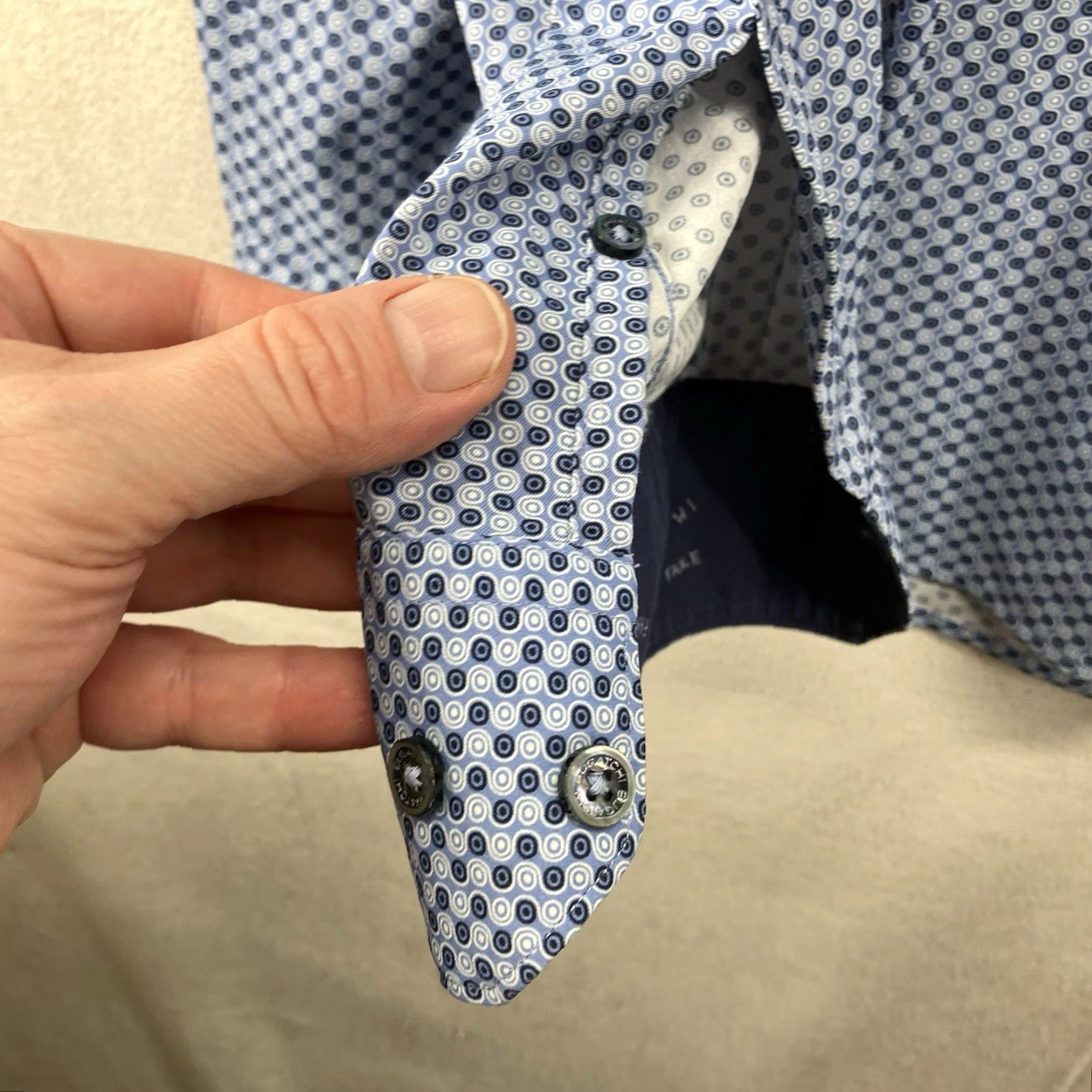 BUGATCHI BUGATCHI Shirt Mens 2XL Blue Geometric Print Button Up Cuffed Long Sleeve Nylon Spandex Wrinkle Resistant Business Casual Classic Fit Size US XXL / EU 58 / 5 - 4 Thumbnail
