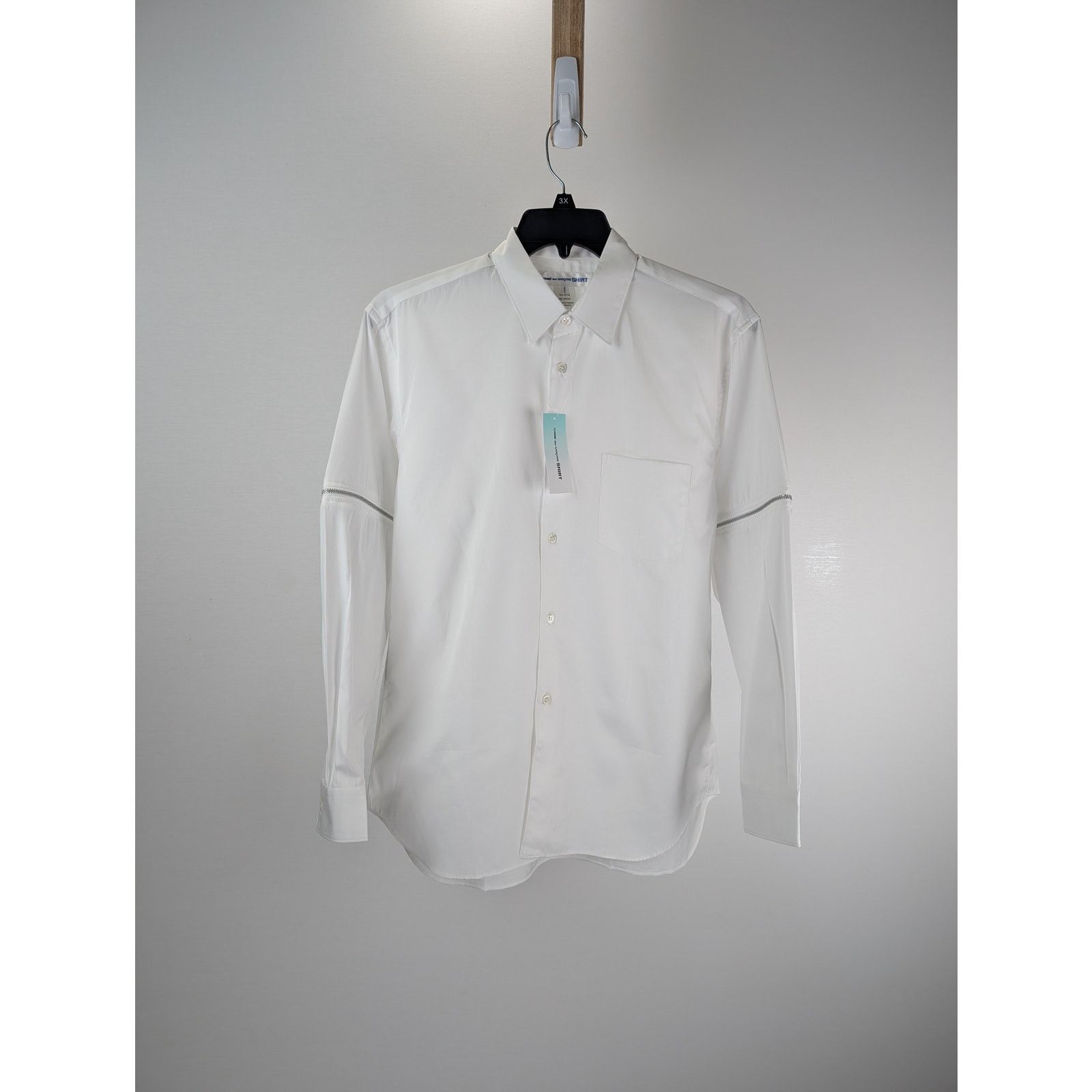 Comme des Garcons o1rshd1 Zip Sleeve Detail White Button Up Shirt in White Size US L / EU 52-54 / 3 - 1 Thumbnail