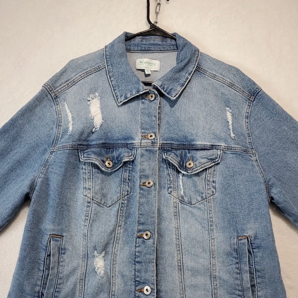Vintage VINTAGE RE generation Women's Blue Jean Jacket Distressed Grunge Celebrity Pink Size XL Size 40" / US 18 - 2 Thumbnail
