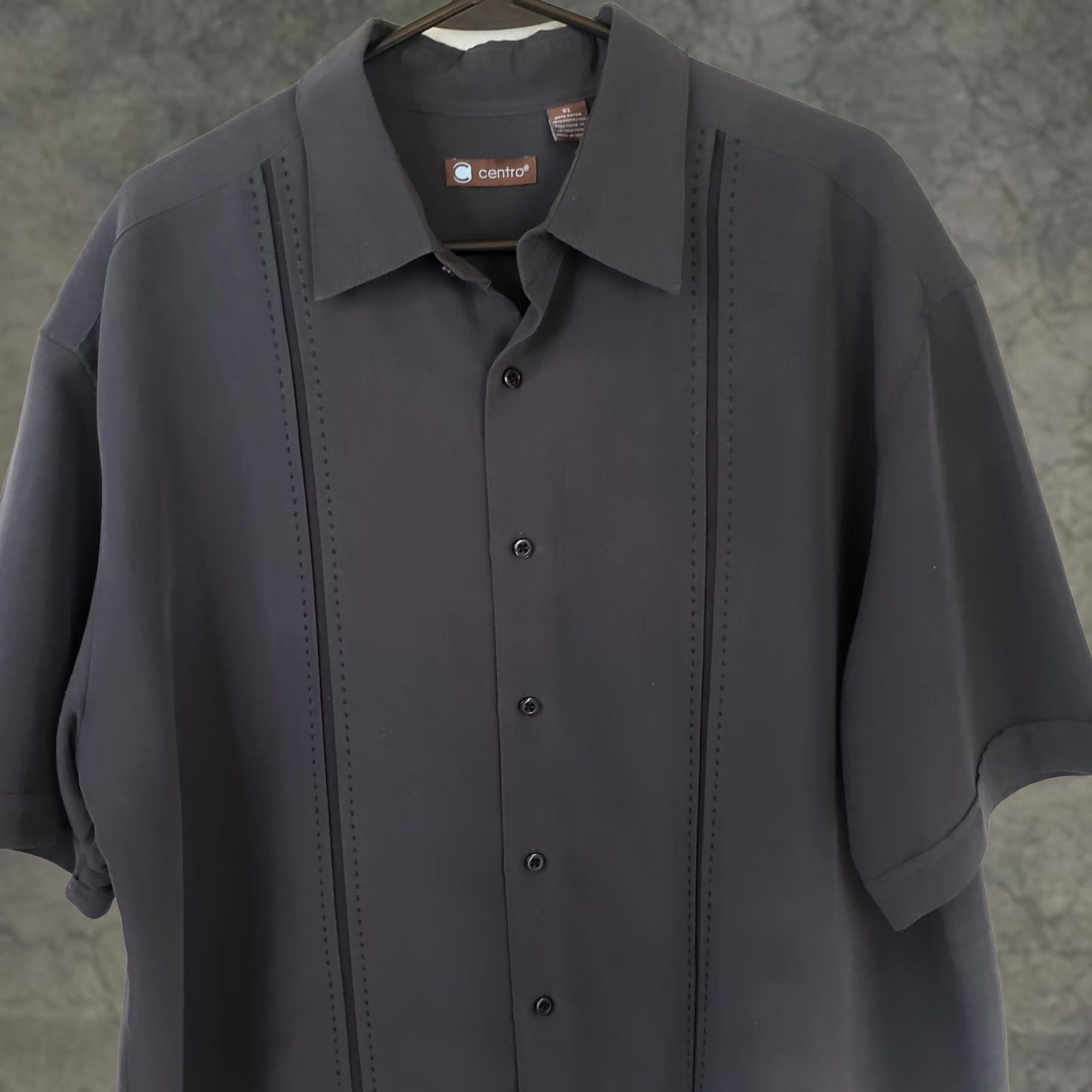 Vintage Centro Shirt Mens XL Black Button-Front Short Sleeve Rayon Blend Size US XL / EU 56 / 4 - 1 Thumbnail