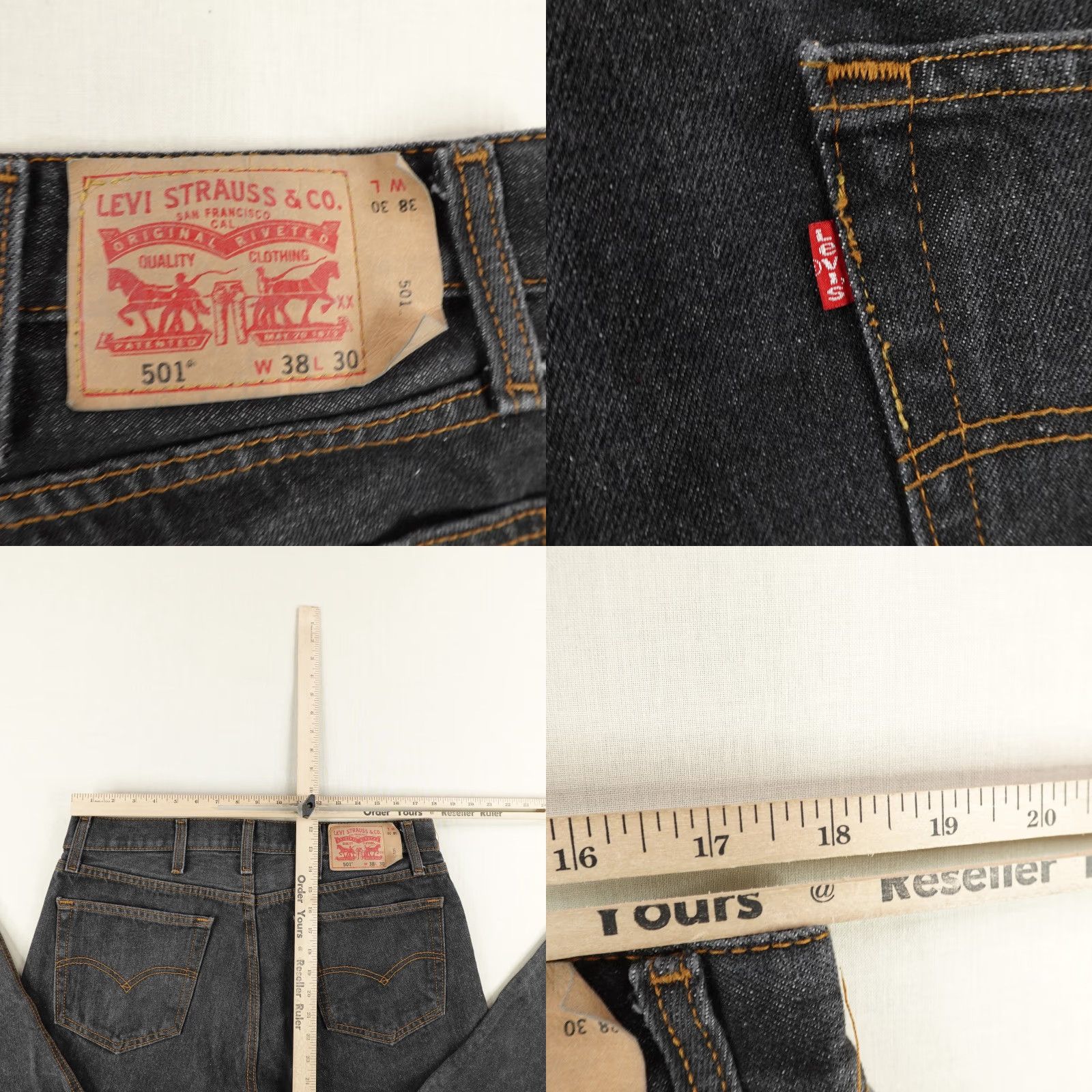 Levi's Levi's 501 Jeans Mens 38x30 Black Straight Leg Button Fly Cotton Denim Size US 38 / EU 54 - 8 Thumbnail