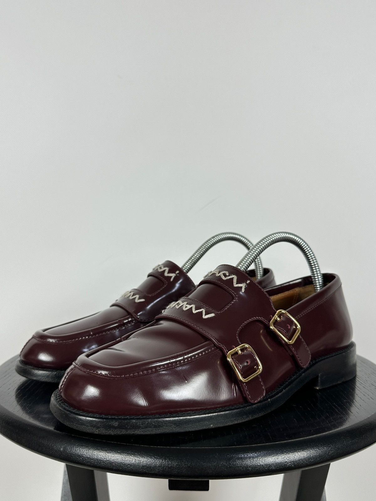 Marni Marni Bambi 3.0 Burgundy Leather Double Monk Strap Loafers Size US 8 / IT 38 - 8 Thumbnail