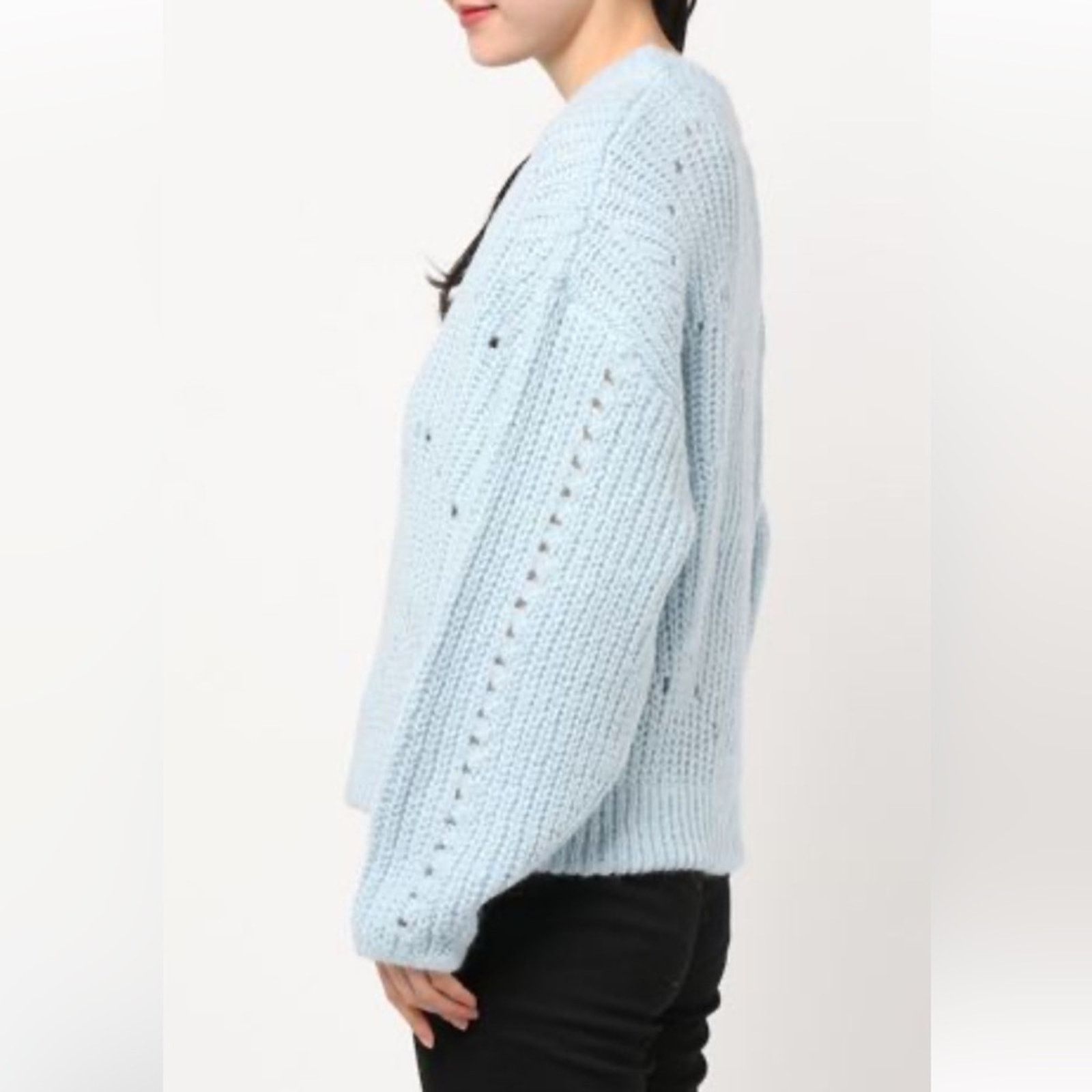 MOUSSY MOUSSY $320 Pale Blue Eyelet Volume Sleeve Sweater sz 1 Sm Size S / US 4 / IT 40 - 13 Thumbnail