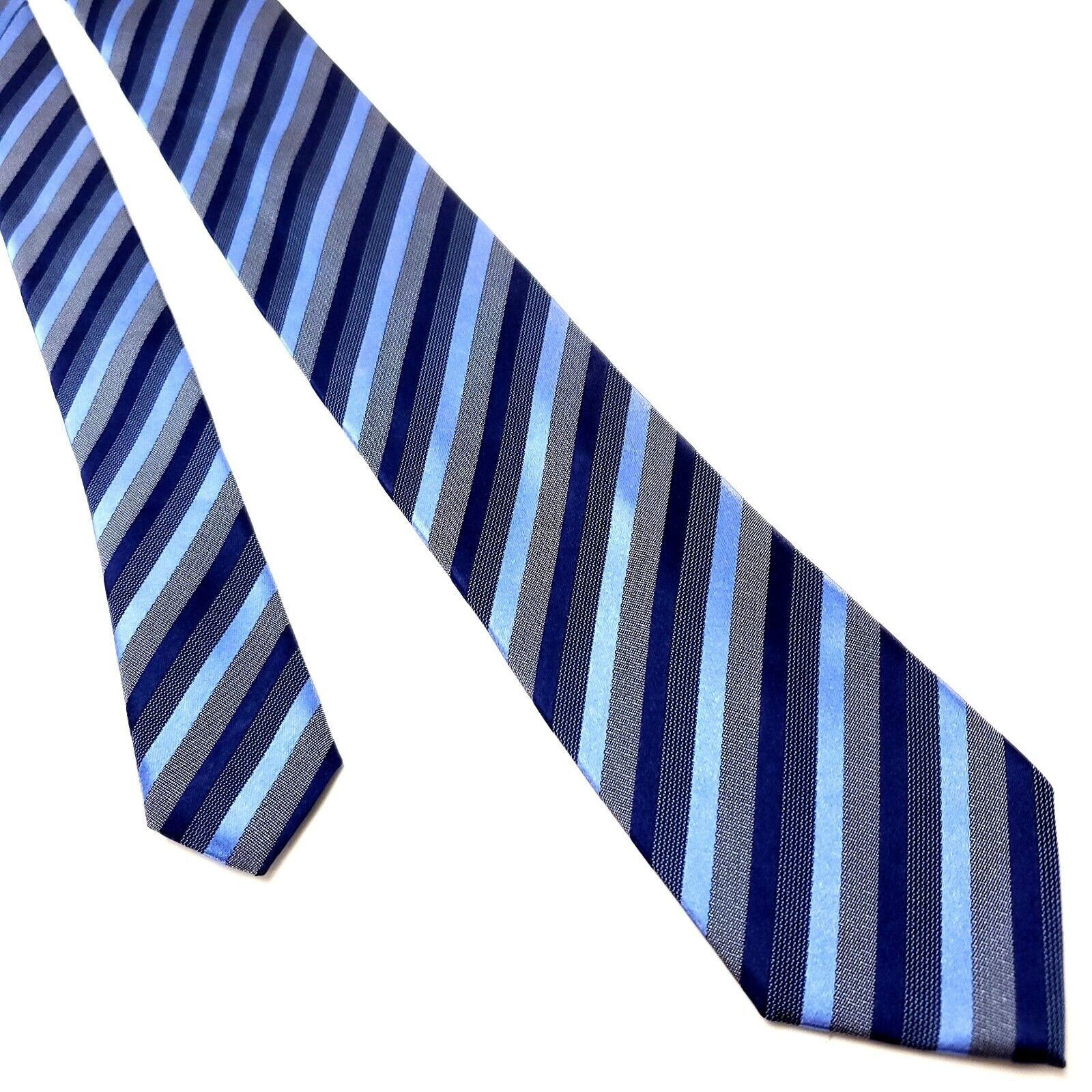 Kenneth Cole Kenneth Cole Reaction Blue Silk Tie Woven Skinny Striped Size ONE SIZE - 1 Thumbnail