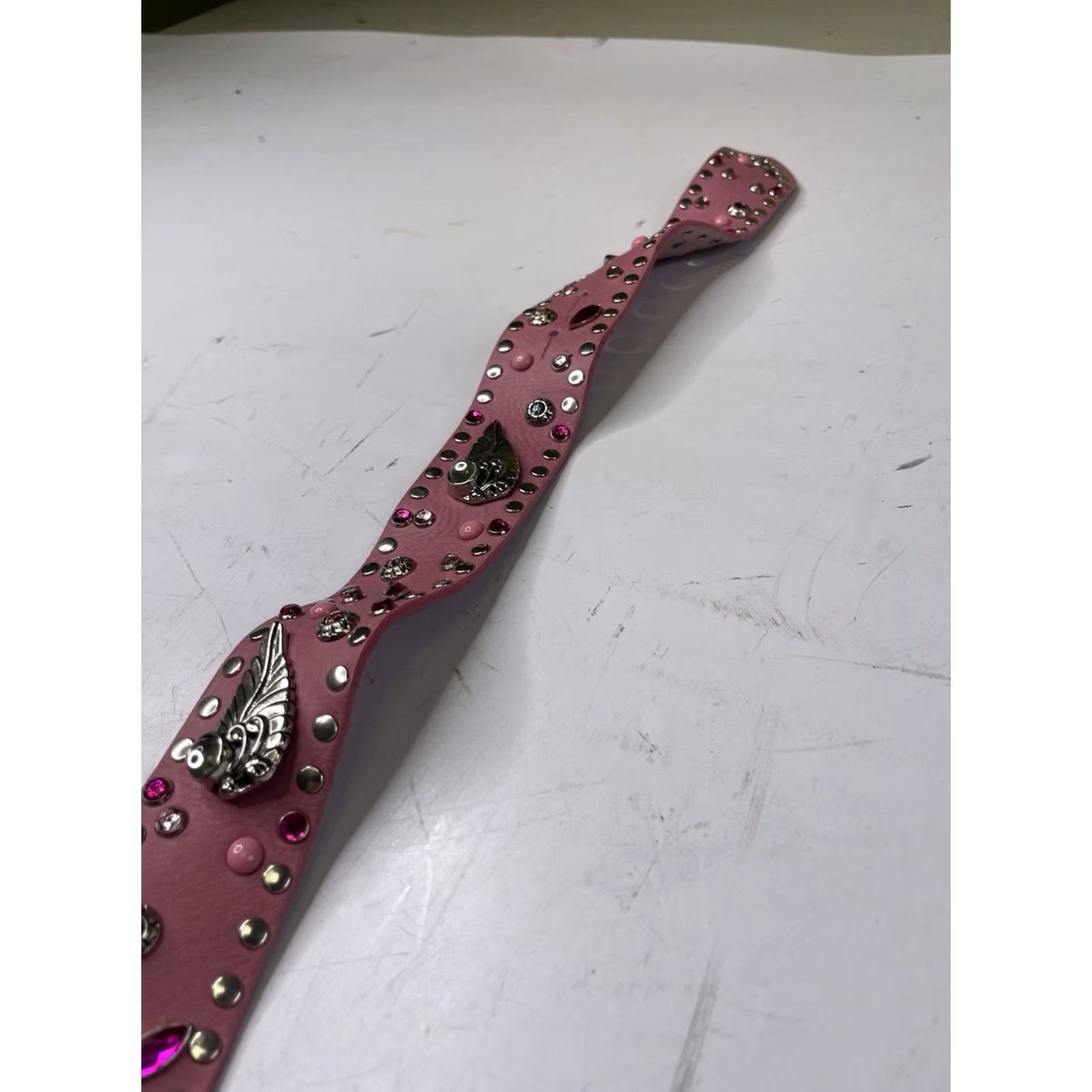 Vintage VINTAGE NANNI Belt Womens Regular 32 Pink Leather Rhinestone Buckle Adjustable Embellished Size ONE SIZE - 3 Thumbnail