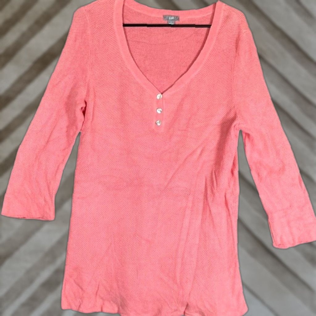 J. Jill J.Jill Womens Sweater Henley 3/4 Sleeve 100% Cotton Large Coral Knit V-Neck Shirt Size L / US 10 / IT 46 - 1 Thumbnail