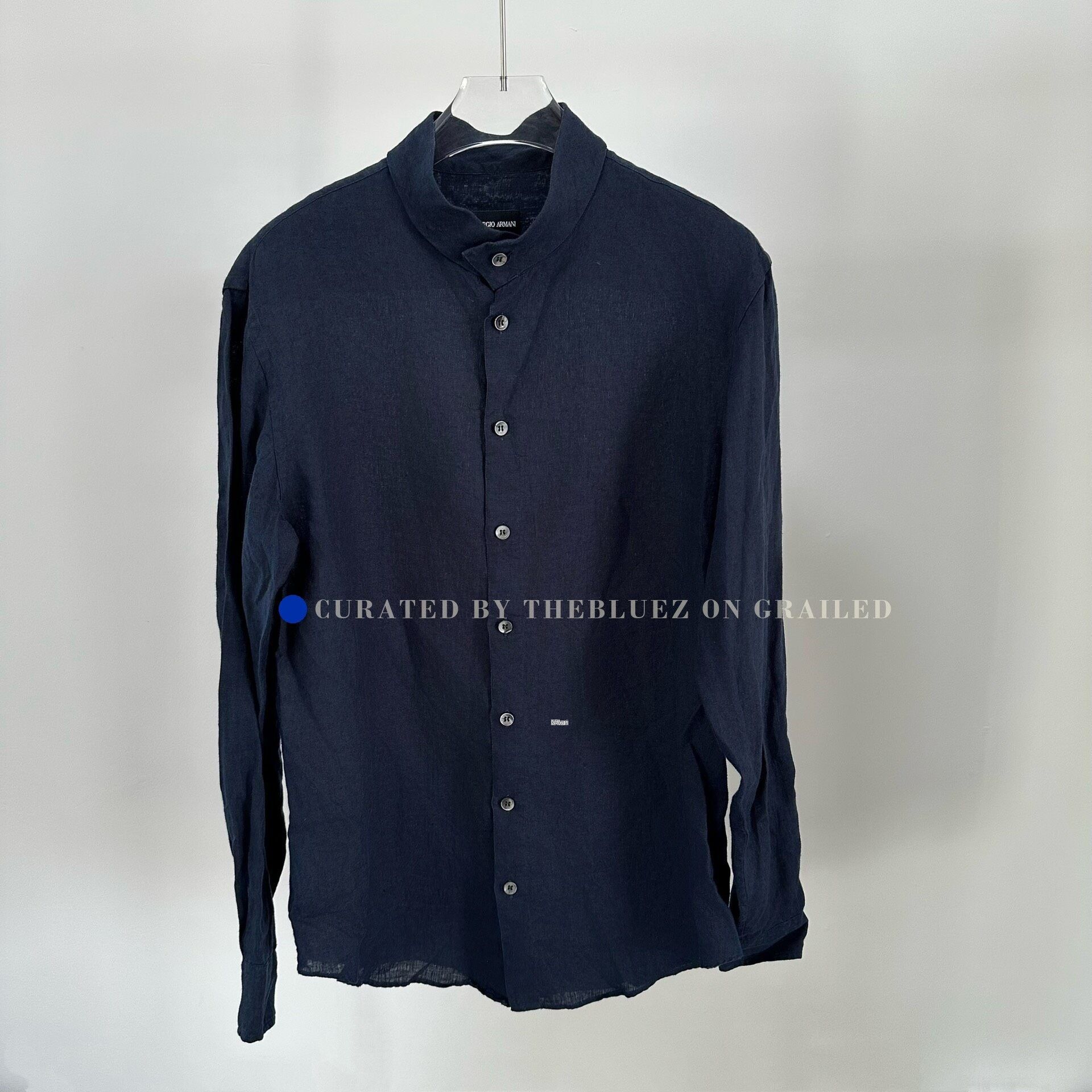 Giorgio Armani Giorgio Armani Dark Blue Linen Shirt Size US XXS / EU 40 - 1 Thumbnail