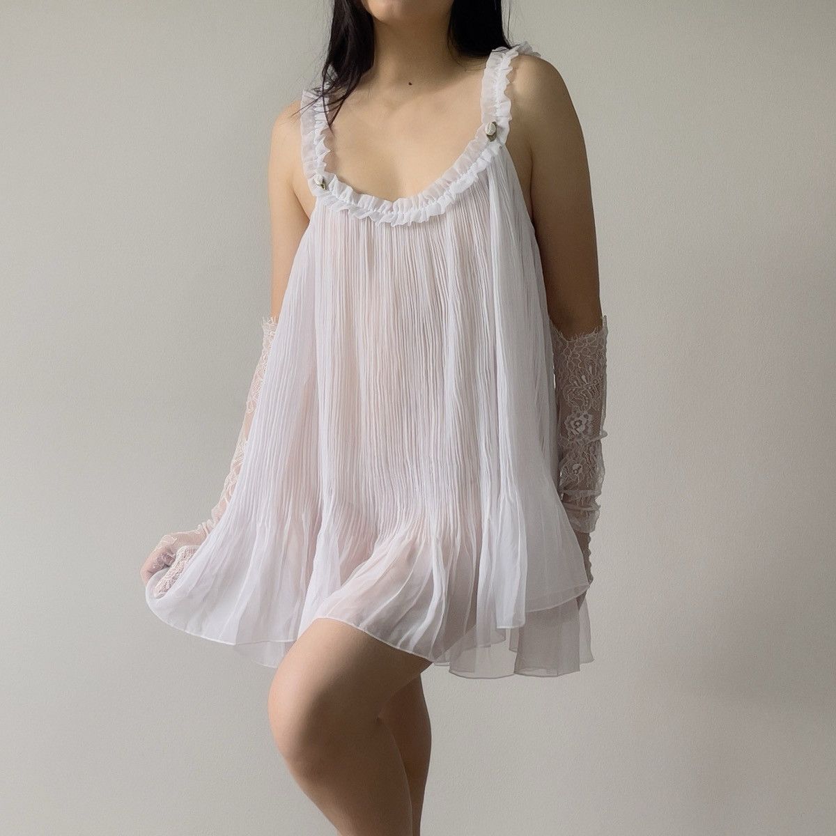 Victoria's Secret Victoria’s Secret White Chiffon Mini Slip Dress (L–XL) Size XL / US 12-14 / IT 48-50 - 3 Thumbnail