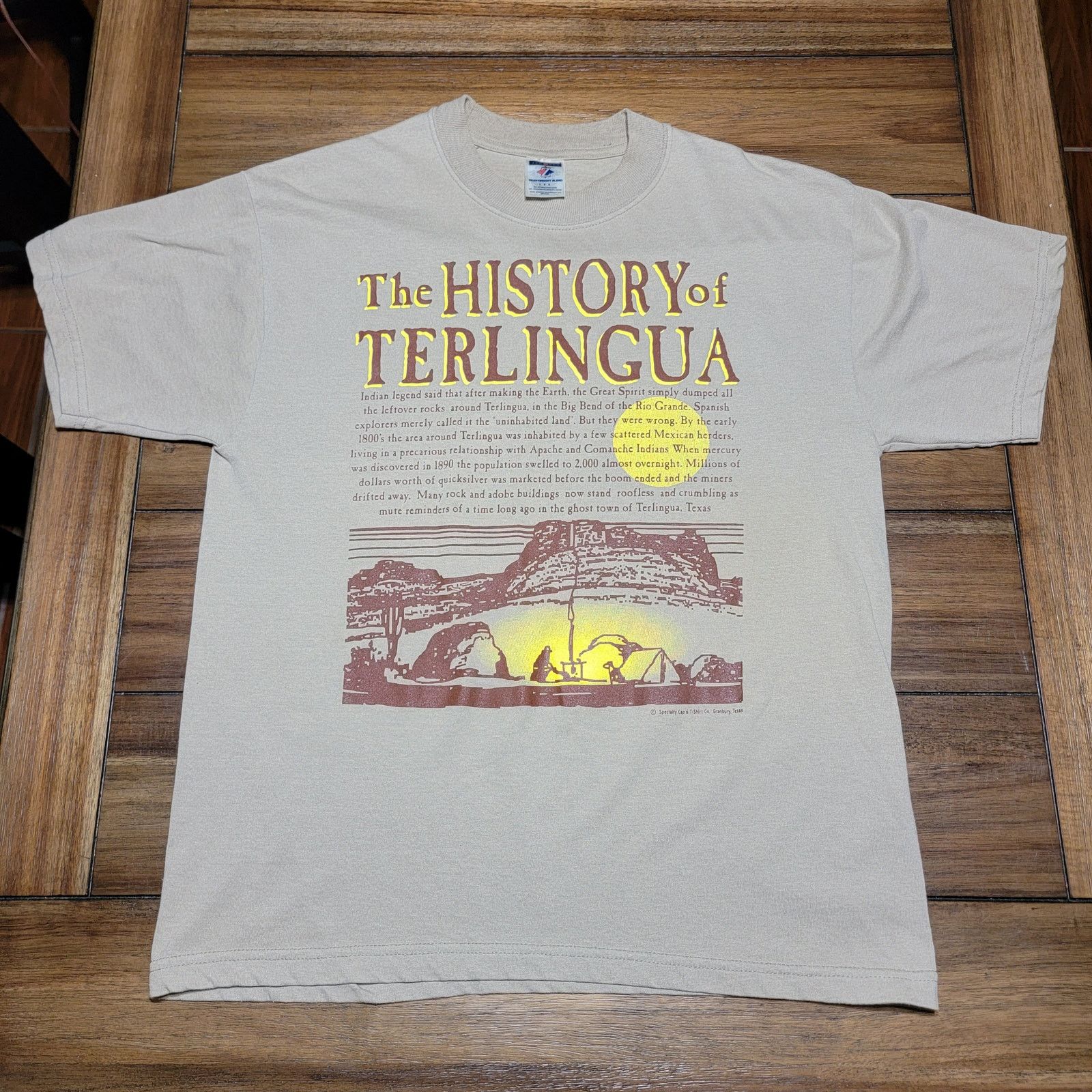 Jerzees The History of Terlingua Tan Unisex Tee - Size Large Size US L / EU 52-54 / 3 - 1 Thumbnail