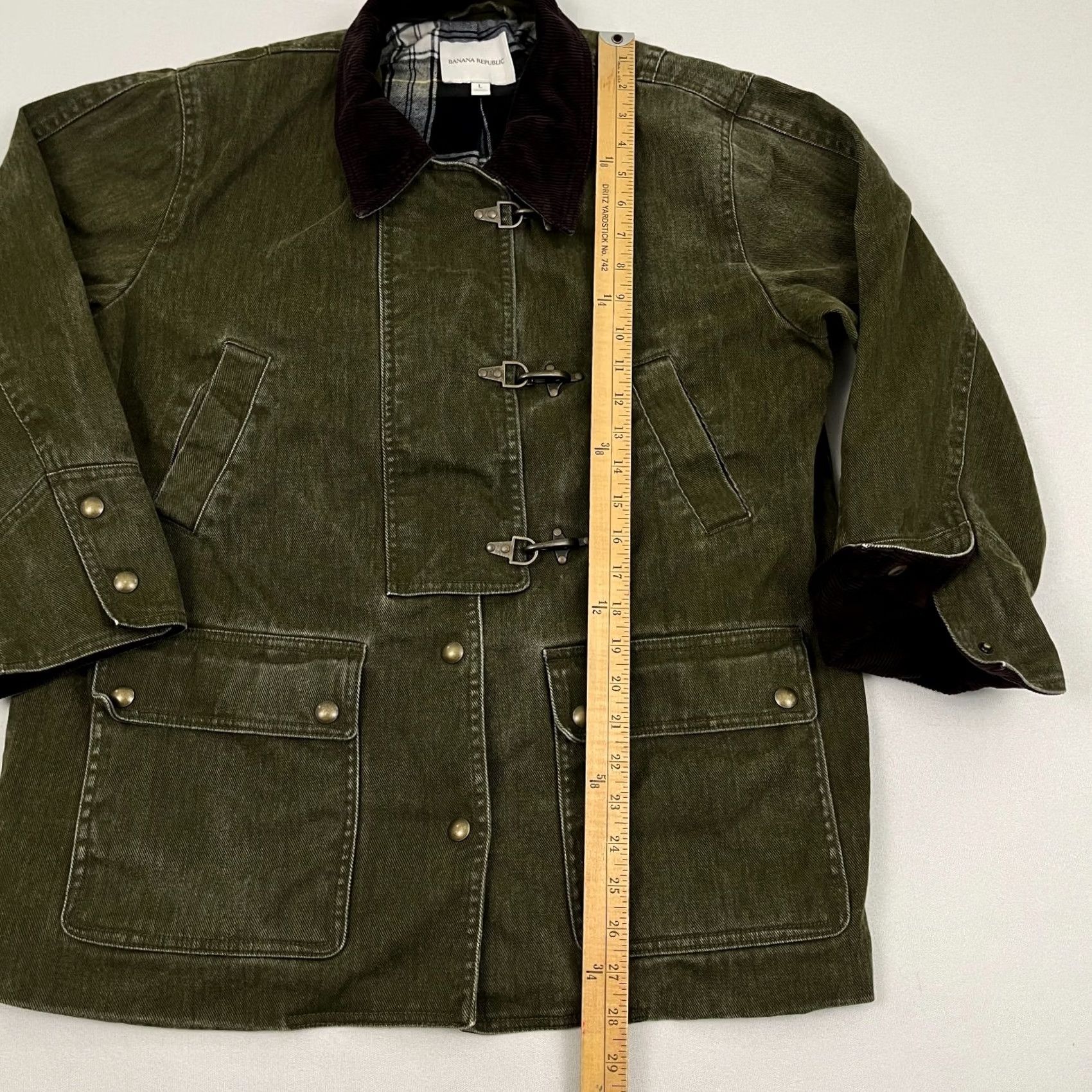 Banana Republic Banana Republic Barn Coat Jacket Womens Petite L Olive Green Fireman Flannel Jacket Housewarming Mens Womens Girls Boys Size L / US 10 / IT 46 - 5 Thumbnail