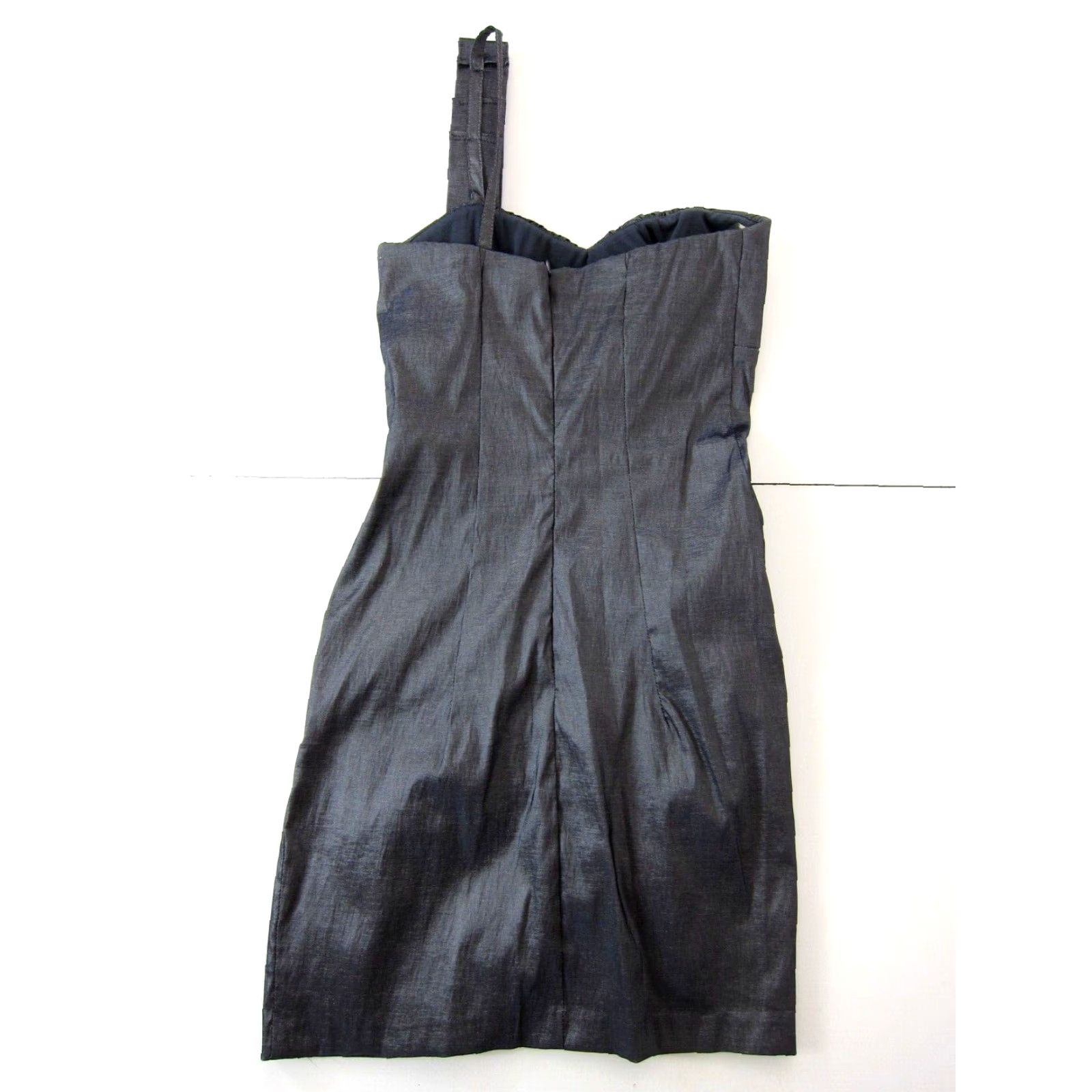 Vintage VINTAGE Teeze Me One Shoulder Silver Stretch Ruched Prom Dress XS Womens Size XS / US 0-2 / IT 36-38 - 2 Thumbnail