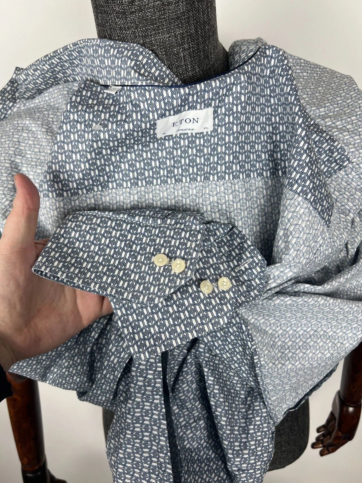 Eton Eton Contemporary Shirt Long Sleeve Blue White Abstract Size US XL / EU 56 / 4 - 13 Thumbnail