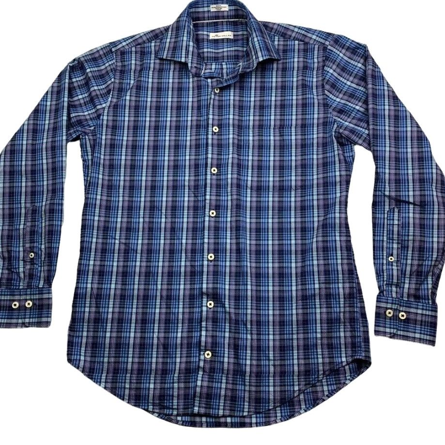 Peter Millar Peter Millar Shirt Men Long Sleeve Button-Down Blues Purple Plaid Medium Size US M / EU 48-50 / 2 - 2 Thumbnail