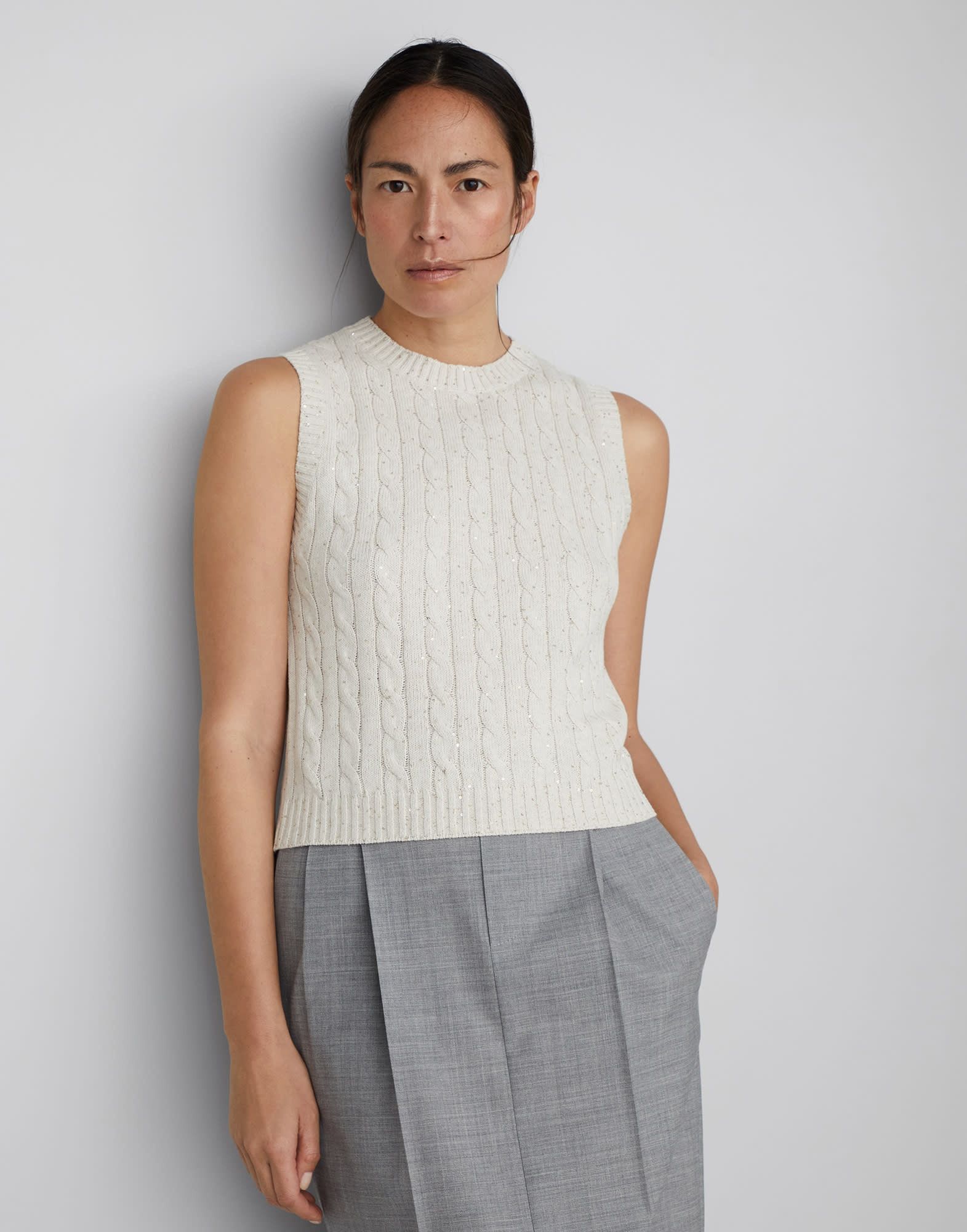 Brunello Cucinelli o1la1rc1a0425 Sweater in White Size L / US 10 / IT 46 - 1 Thumbnail
