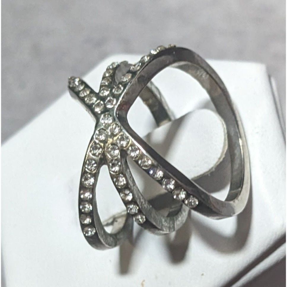 Other Elegant Glam Rhinestone Silver Tone Triple Crossover Ring Si Size ONE SIZE - 10 Thumbnail