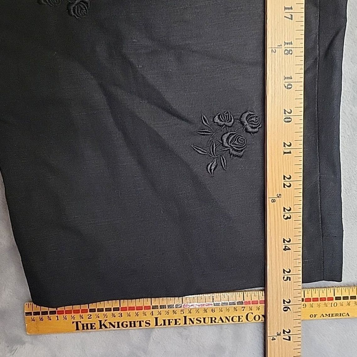 Vintage Jillian Jones Pants Womens 12 Black Embroidered Floral Linen Rayon Wide-Leg Pants Size 34" / US 12 / IT 48 - 8 Thumbnail