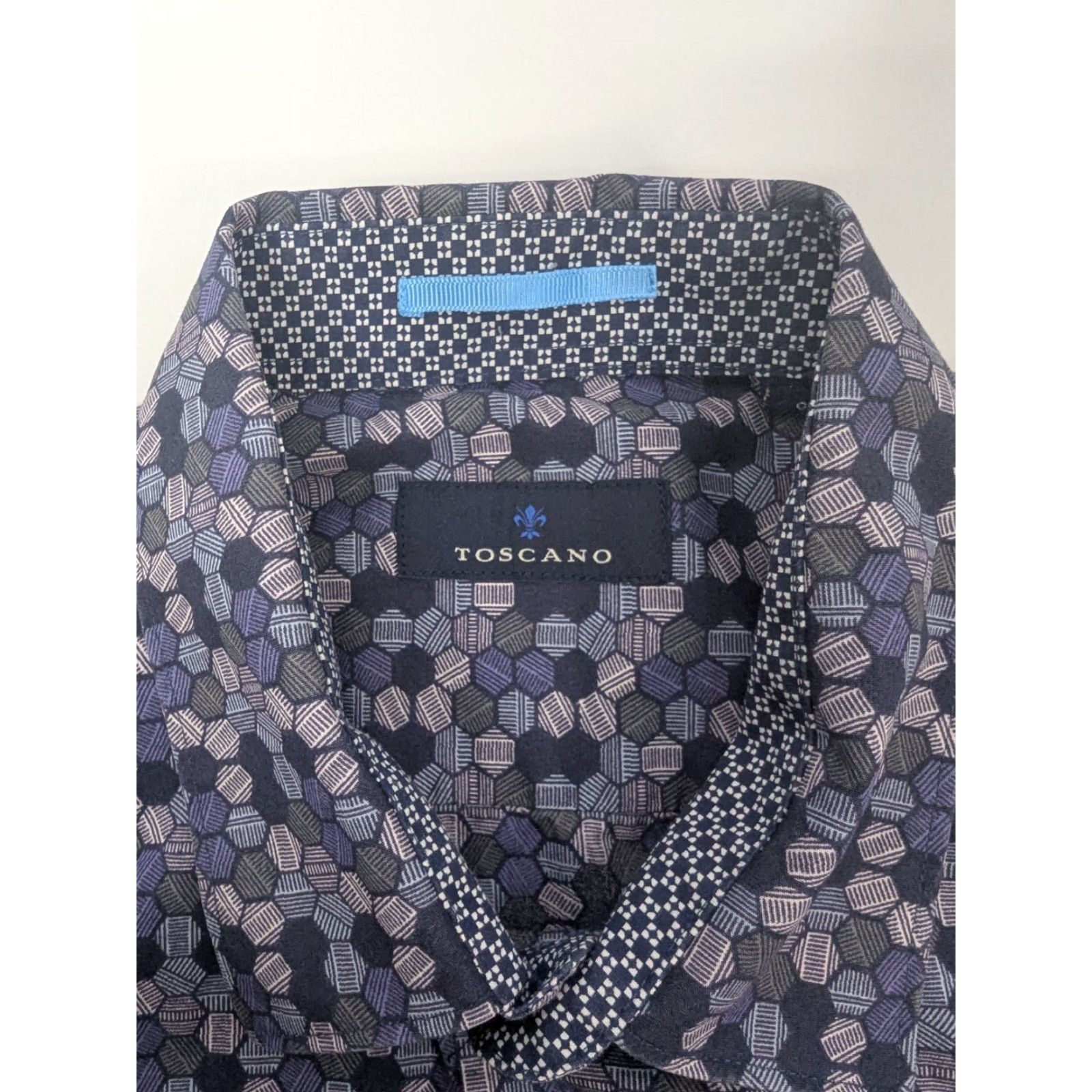 Vintage Toscano Shirt Mens Large Purple Print Short Sleeve Button Down Cotton Hexagon Size US L / EU 52-54 / 3 - 7 Thumbnail