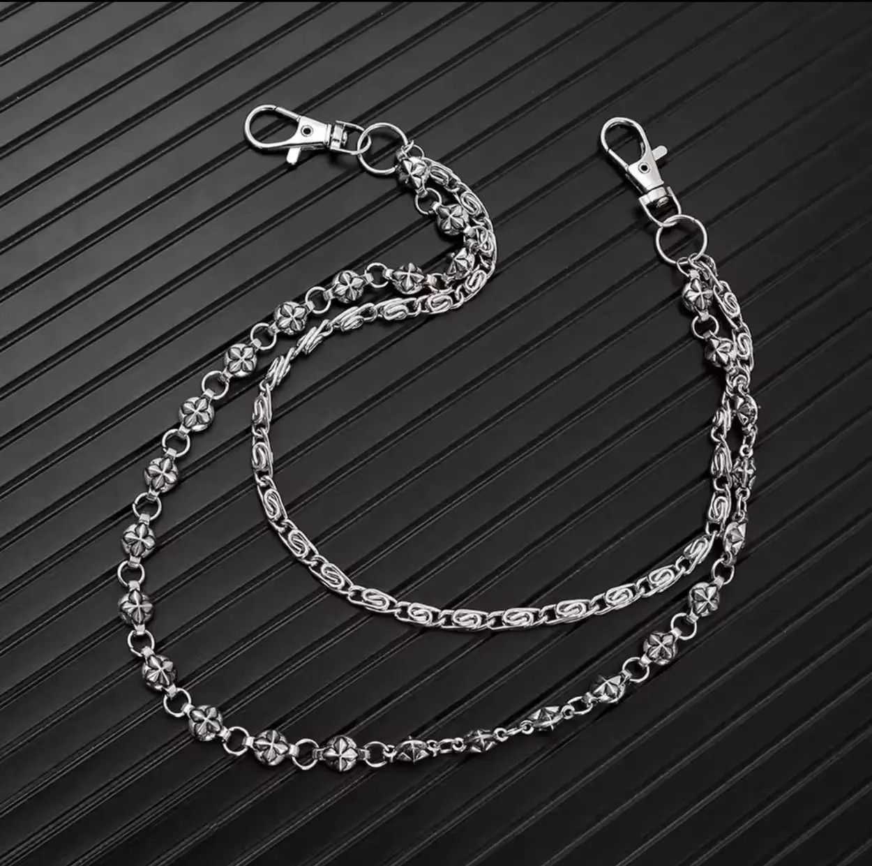 Jewelry gothic cross double waist chain vintage silver pocket Size ONE SIZE - 2 Thumbnail