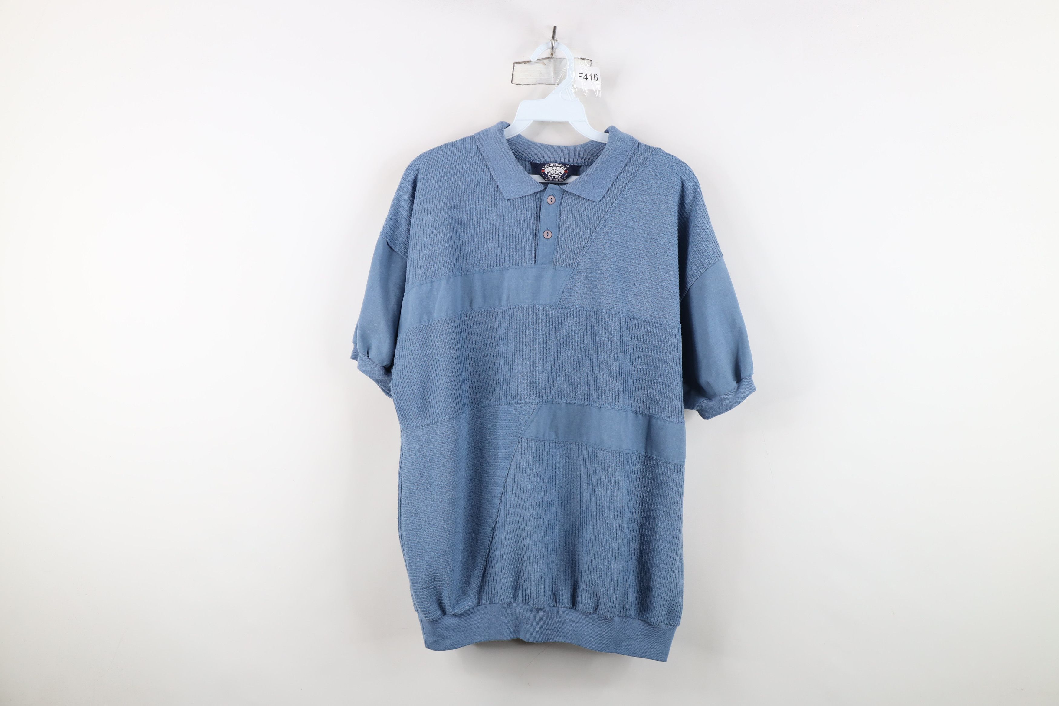 Vintage Vintage 90s Streetwear Ribbed Knit Pullover Polo Shirt Blue Size US XL / EU 56 / 4 - 1 Thumbnail