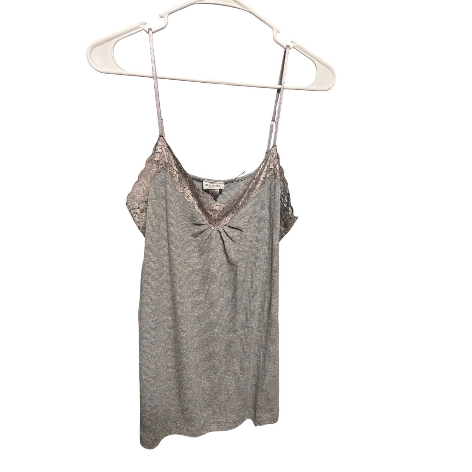 Worthington Worthington Woman 1X Gray Ribbed Lace Trim Cami Plus Size Size XXL / US 16-18 / IT 52-54 - 2 Thumbnail