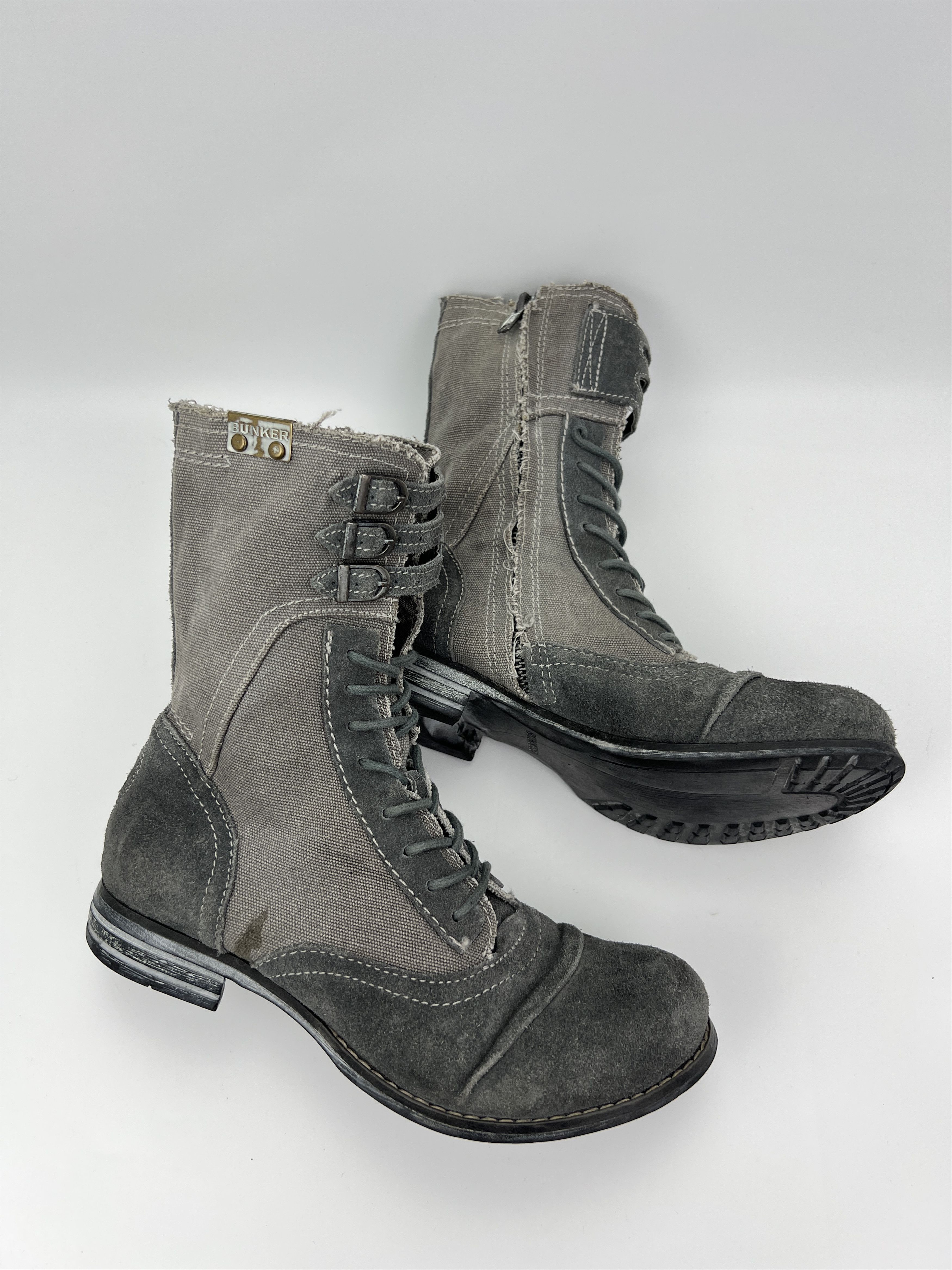 Vintage Y2K Bunker Avant Garde Grey Suede\Denim Boots Combat Style Size US 7 / IT 37 - 3 Thumbnail