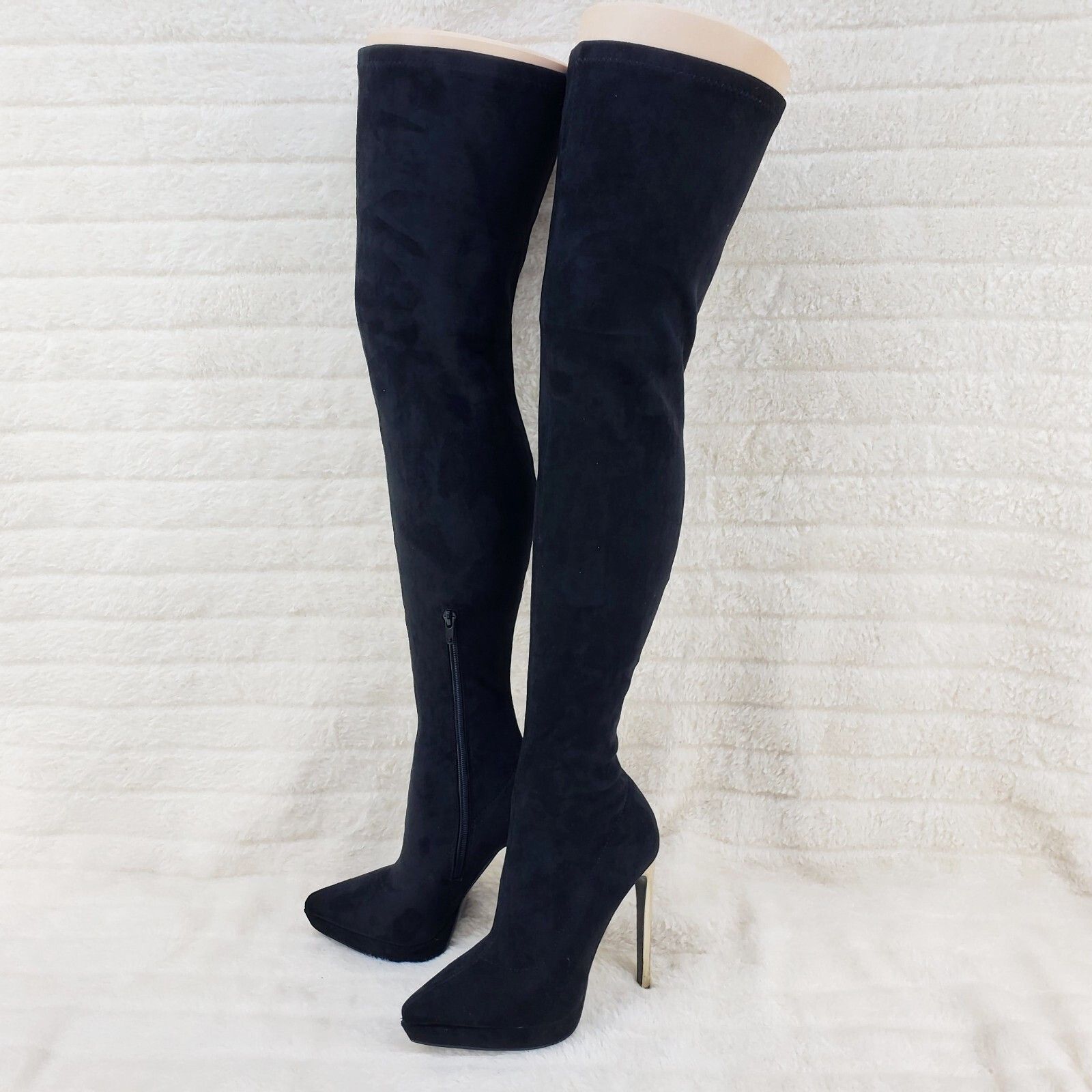 Other Girlz Revenge Faux Stretch Black Suede High Heel Pointy Toe Size US 9 / IT 39 - 2 Thumbnail