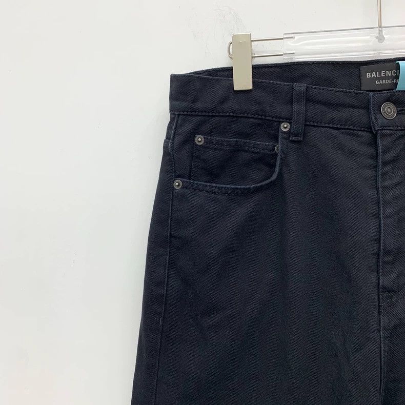Balenciaga Balenciaga Black leather and cotton wide-leg casual denim Size US 31 - 3 Thumbnail