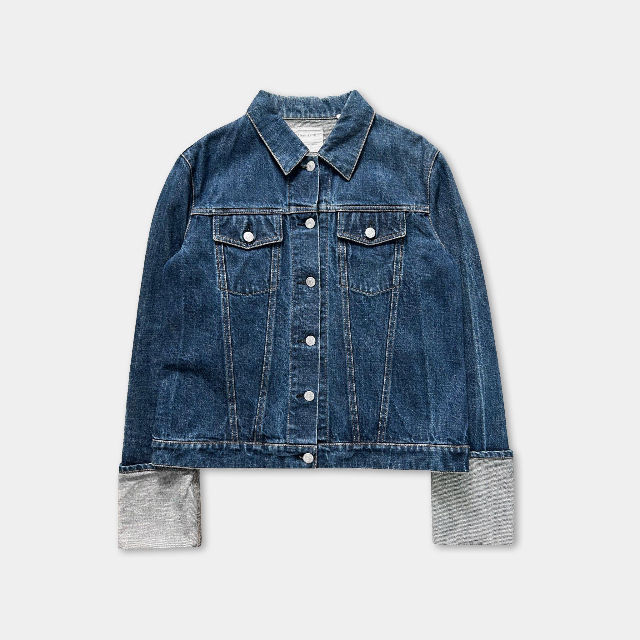 Helmut Lang HELMUT LANG LEATHER SLEEVE DENIM JACKET SS 03 | Grailed