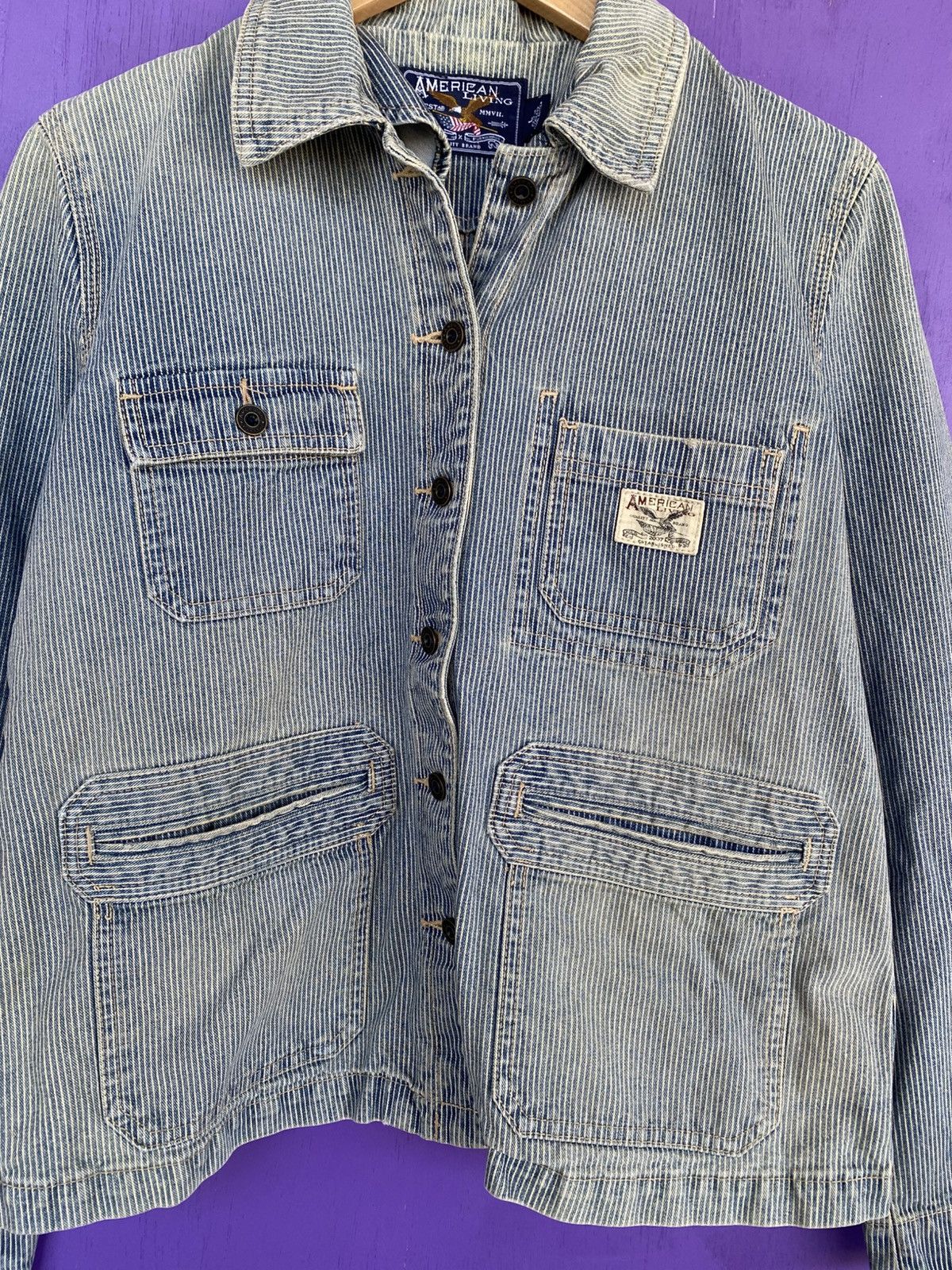 Other Vintage 00s American living pinstriped denim jacket Size US M / EU 48-50 / 2 - 3 Thumbnail