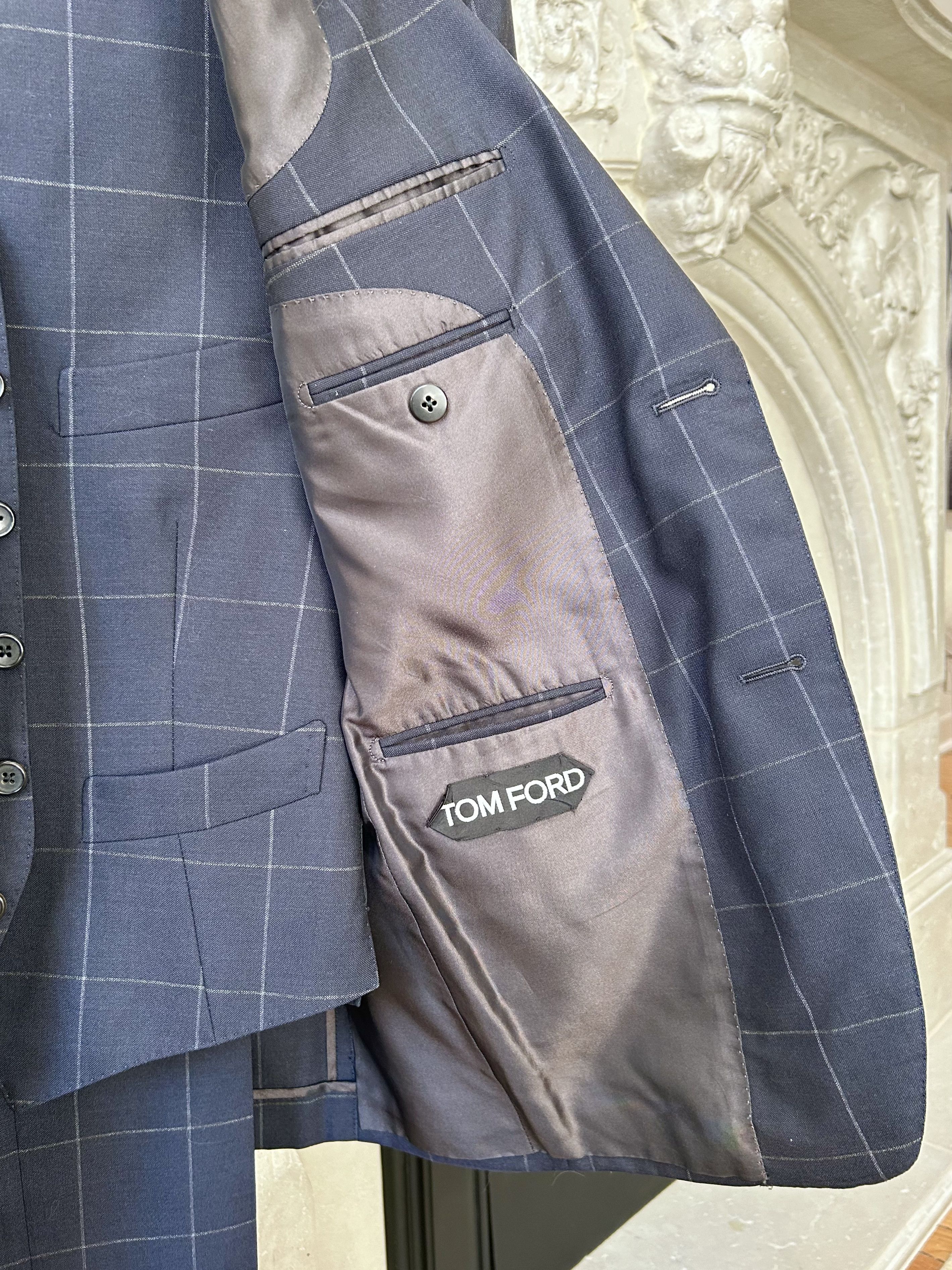 Tom Ford Tom Ford Navy Blue Windowpane Spencer 3-Piece Suit Size 36R Size 36R - 5 Thumbnail