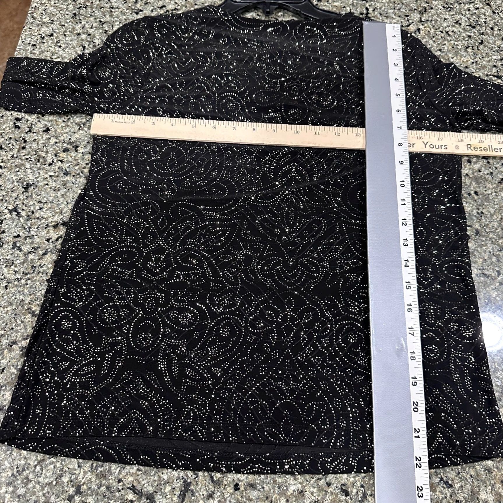 JM Collection VINTAGE JM Collection Tunic Blouse Women Petites M 3/4 Sleeve Black Paisley Shimmer Holiday Festival Party Womens Size M / US 6-8 / IT 42-44 - 5 Thumbnail