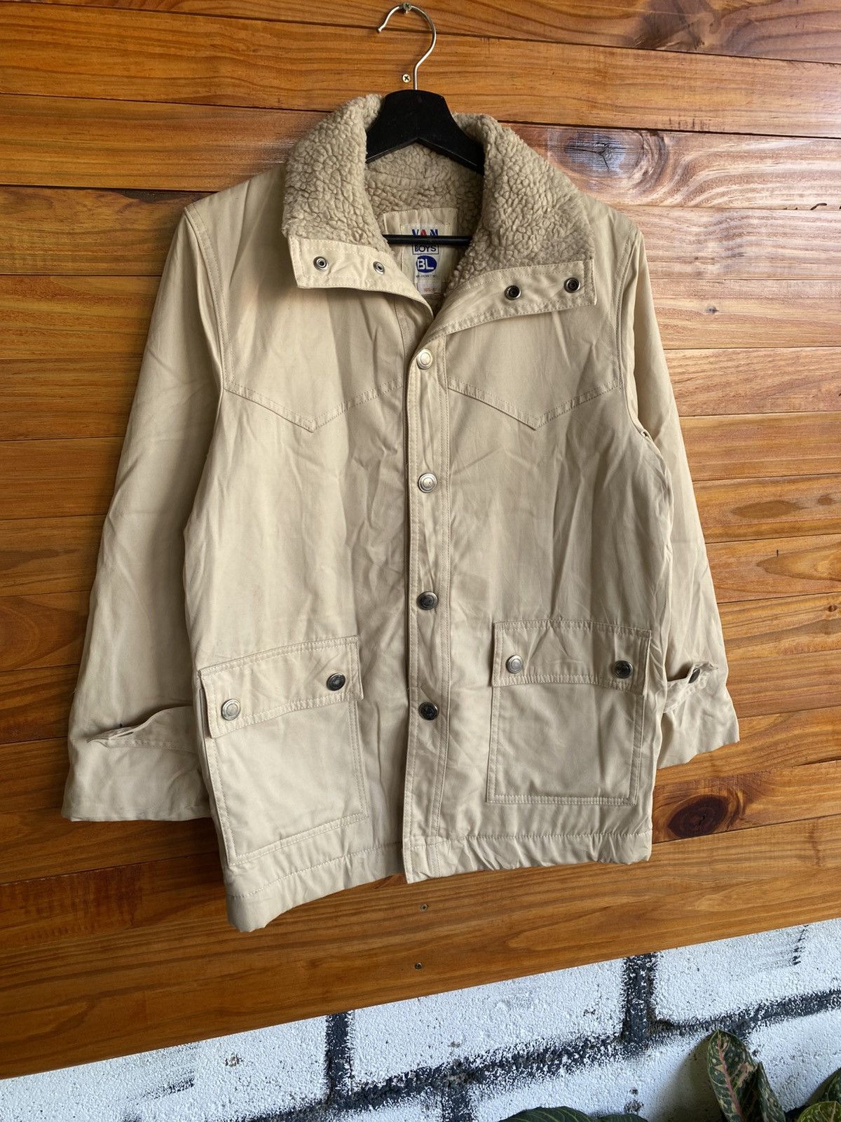 Van Vintage VAN Boys Sherpa Collar Beige Utility Jacket – 1980s Size US S / EU 44-46 / 1 - 5 Thumbnail