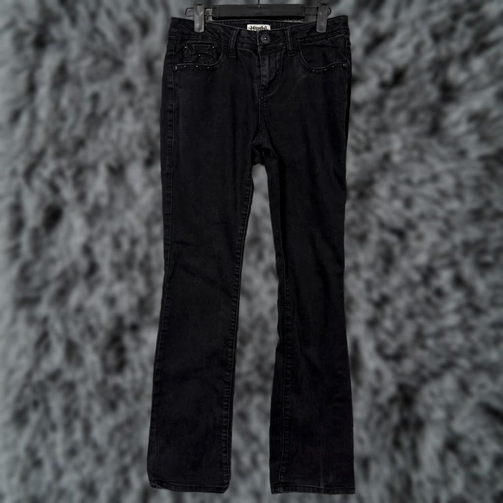 Denime Mudd Jeans Juniors 5 Black Straight Low Rise Stretch Embroidered Studded Denim Size 27" / US 4 / IT 40 - 1 Thumbnail