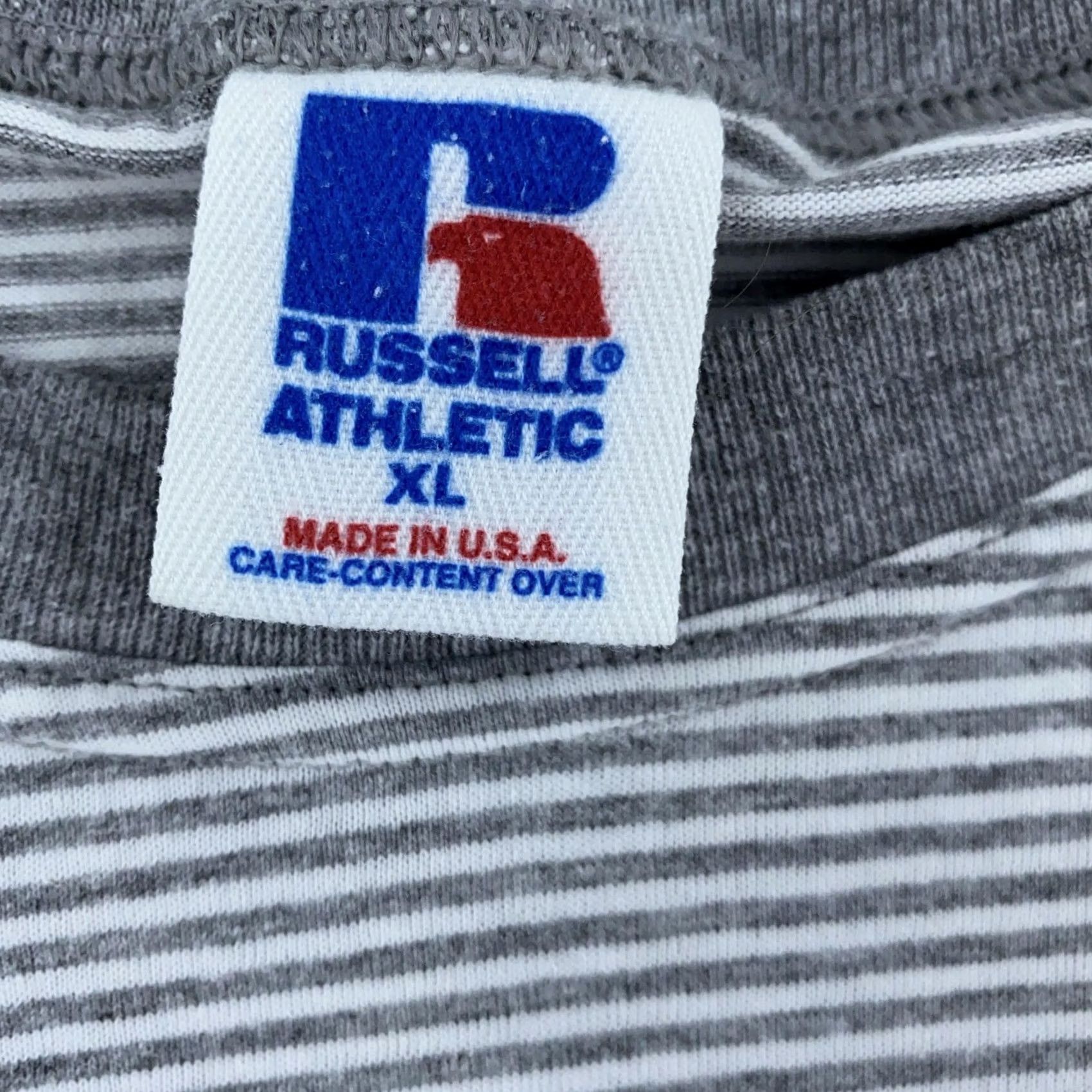 Russell Athletic VINTAGE Russell Athletic Shirt Mens L Gray White Stripe Crewneck 90s USA Size US L / EU 52-54 / 3 - 7 Thumbnail