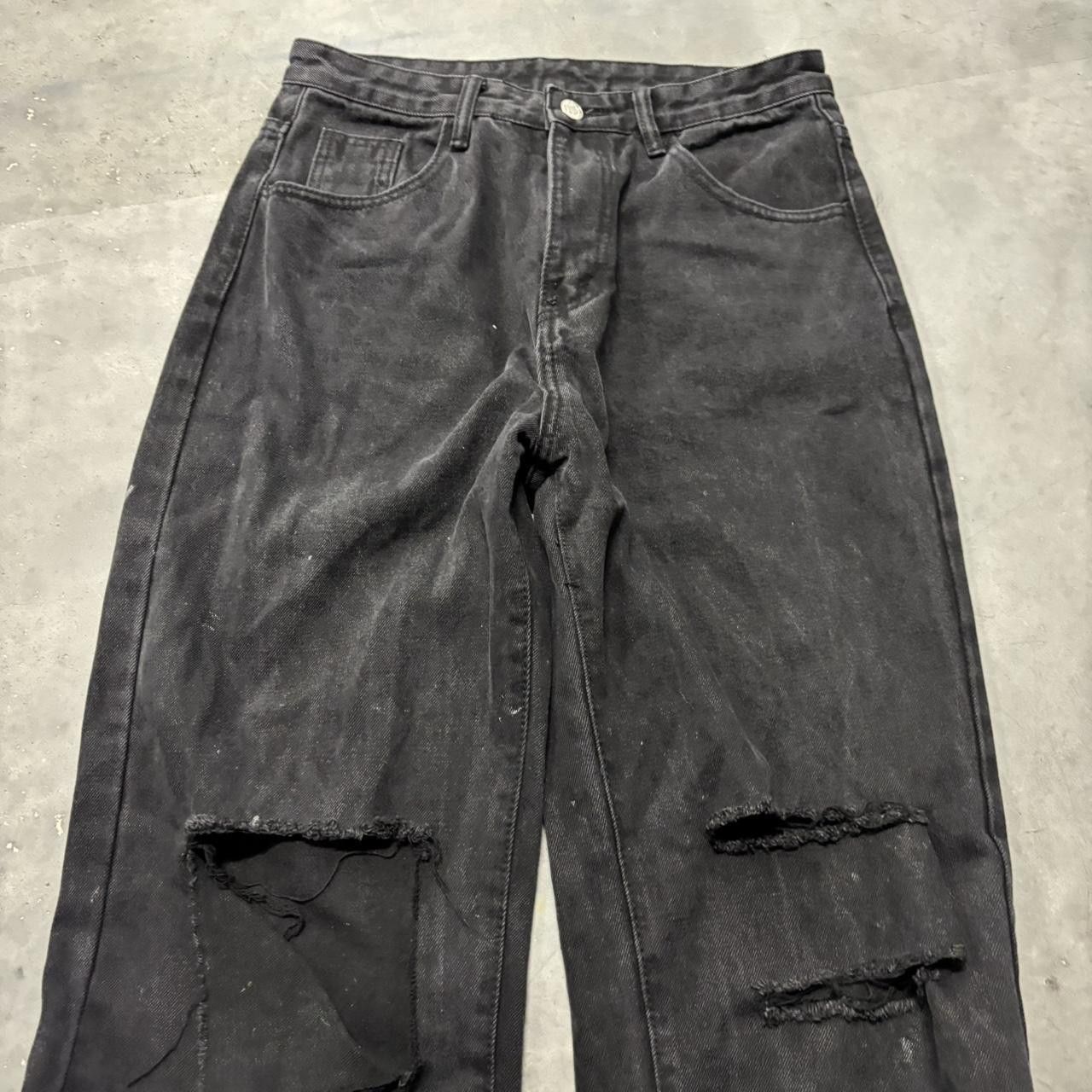 Japanese Brand × Vintage Crazy Vintage Y2K/2000s Grunge Black Distressed Denim Jeans! Size US 29 - 4 Thumbnail
