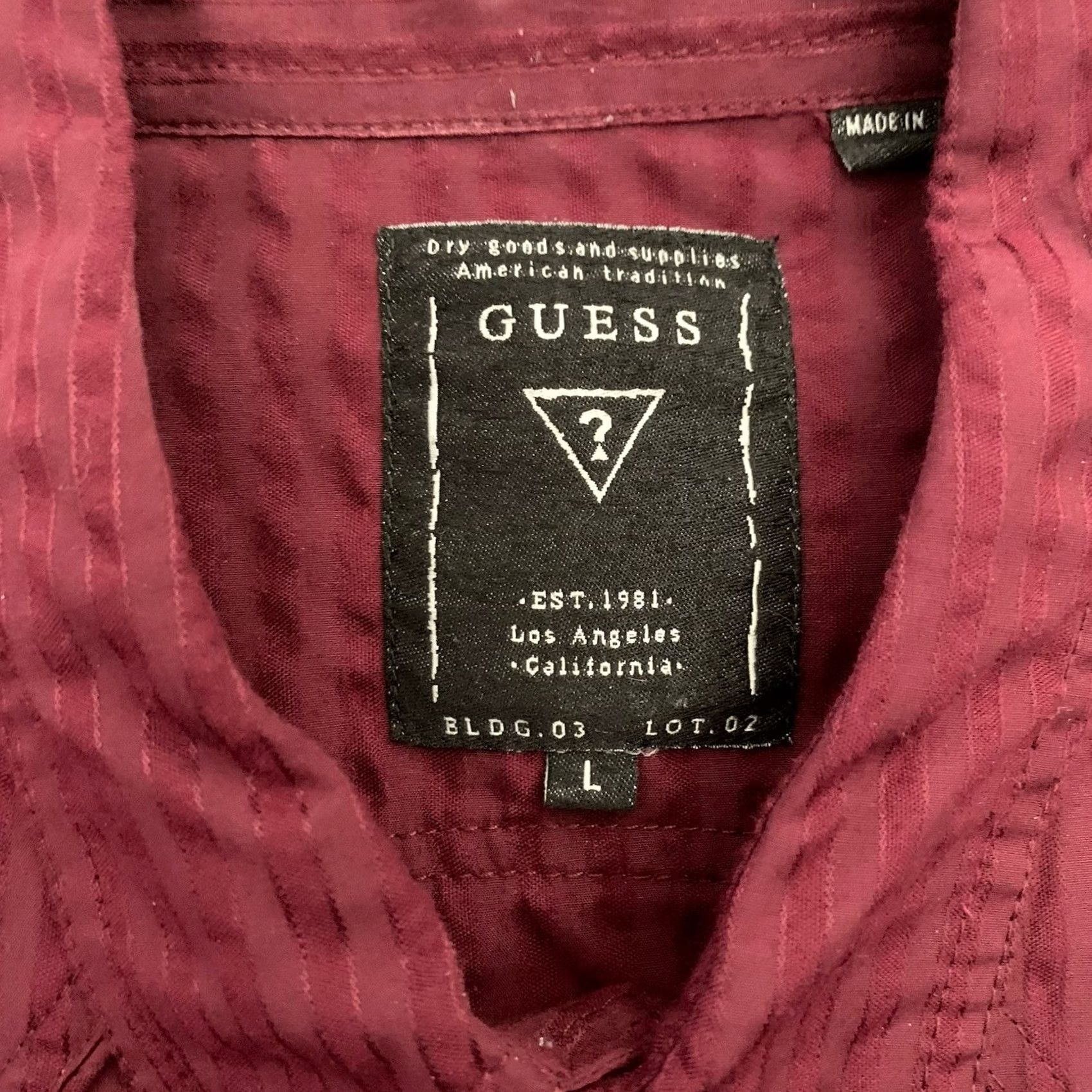 Guess GUESS Shirt Mens Large Wine Red Military Button Up Pockets Long Sleeve Collared Casual Travel Size US L / EU 52-54 / 3 - 2 Thumbnail