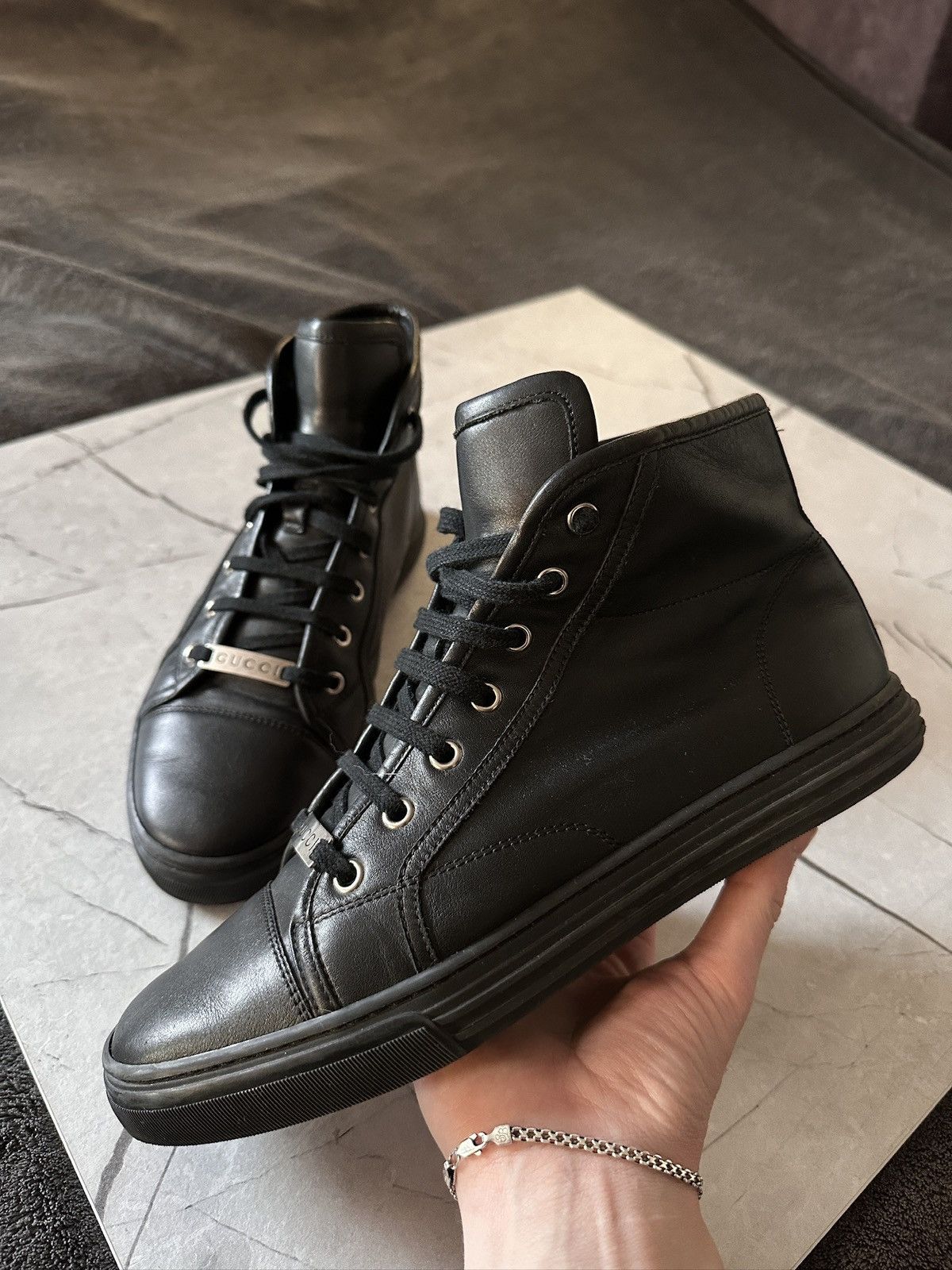 Gucci Gucci Men’s Black Leather Sneakers 423299 - Size 38 EU Rare Size US 6 / EU 39 - 6 Thumbnail