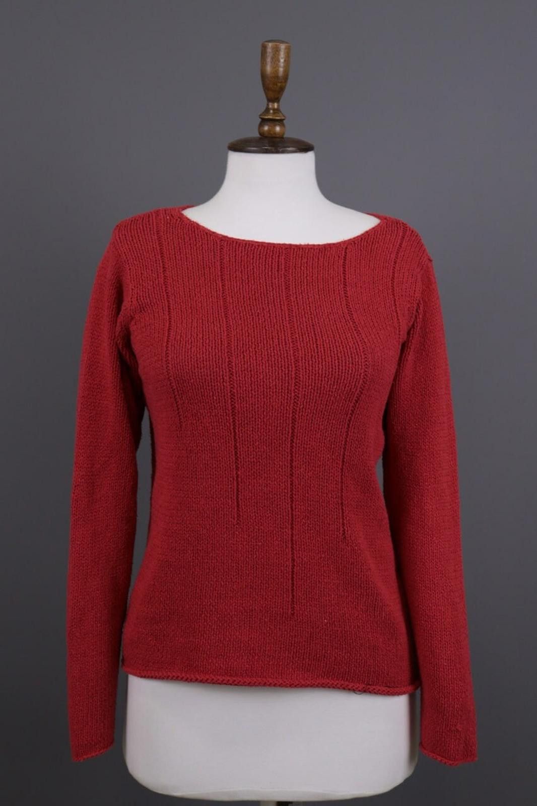 Designer Gudrun Sjöden Red Striped Silk Cropped Knit Sweater Size M Size M / US 6-8 / IT 42-44 - 1 Thumbnail