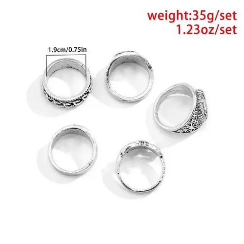 VIBE Ring Set 5 pcs gothic punk rock style Size ONE SIZE - 6 Thumbnail