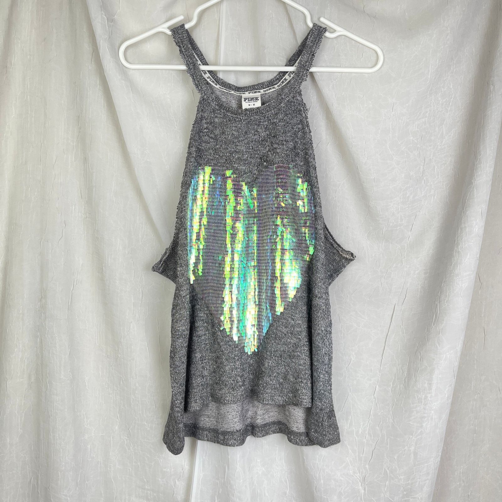 Pink Victoria’s Secret PINK Gray Slouchy Sheer Tank Top Sequins Size M / US 6-8 / IT 42-44 - 16 Thumbnail