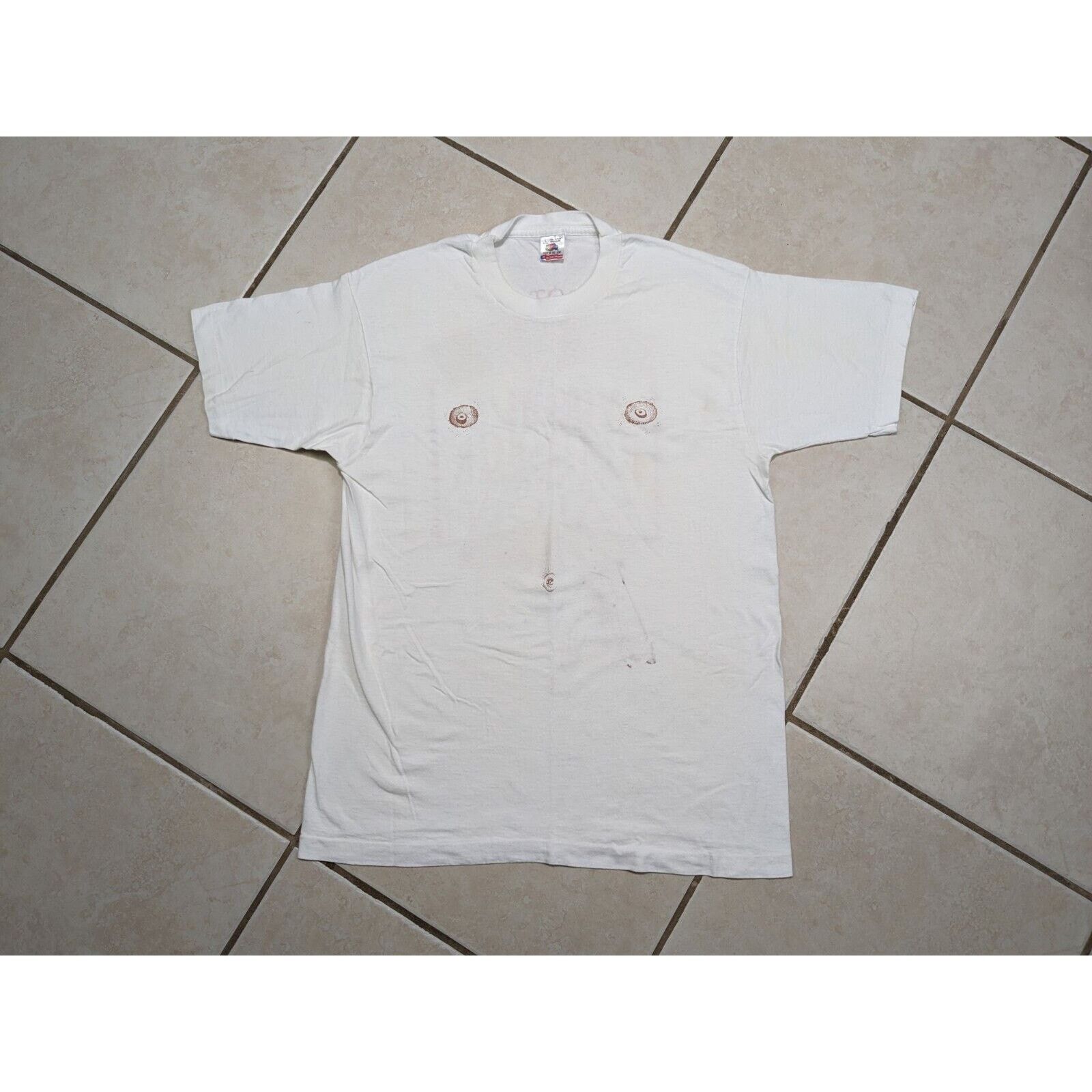 Fruit Of The Loom 1994 Redneck Farmers Tan NIPPLES Shirt 90s Tee Double Sided Size US L / EU 52-54 / 3 - 1 Thumbnail