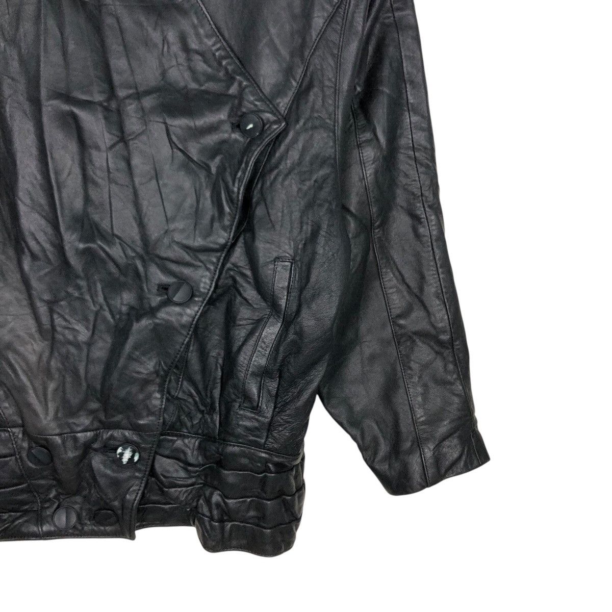 Genuine Leather 📌Rich Black Vtg Biker Leather Jacket Fromage Issey Miyake Size US M / EU 48-50 / 2 - 6 Thumbnail