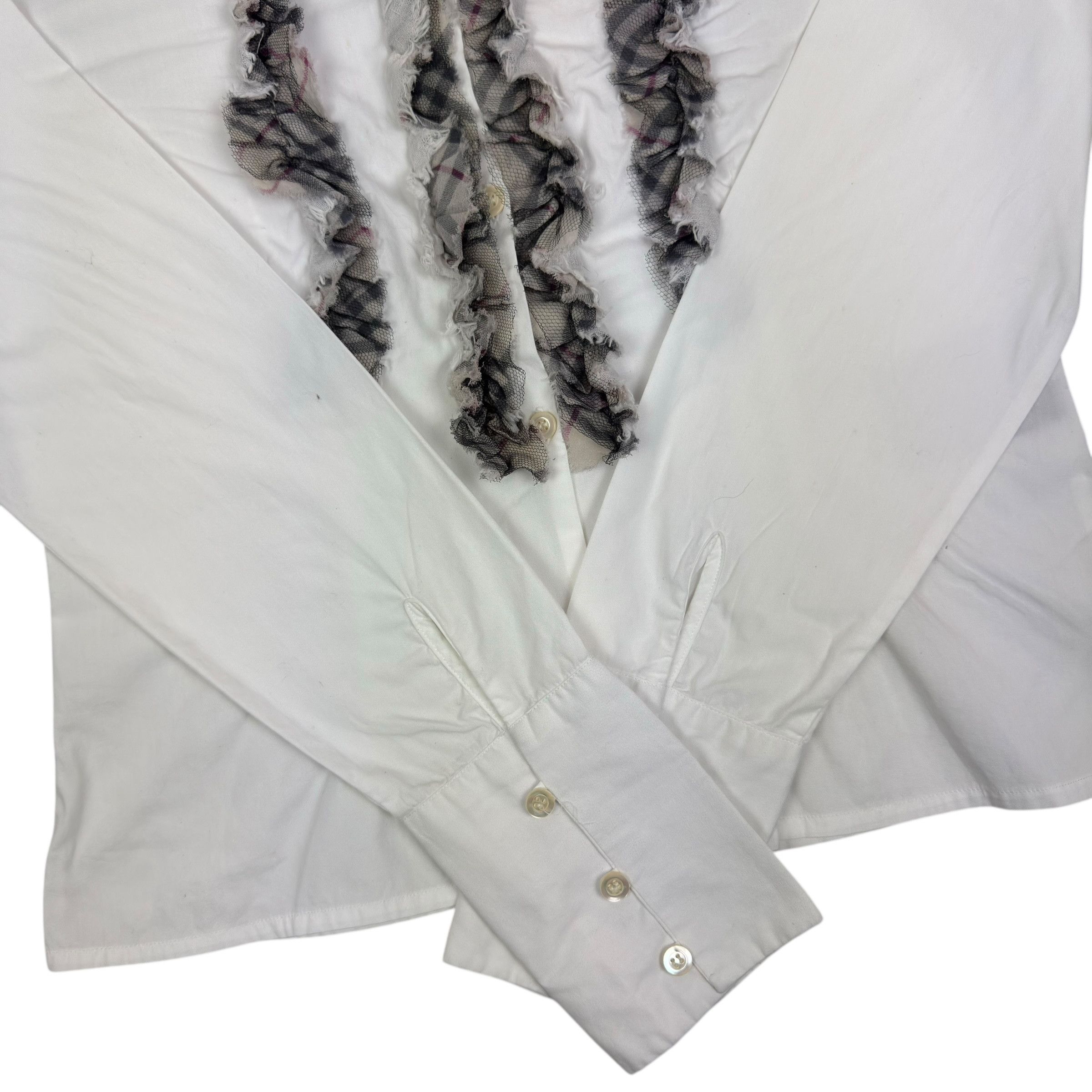 Burberry Burberry London Women White Cotton Ruffled Button-Up Shirt 8 Size M / US 6-8 / IT 42-44 - 7 Thumbnail