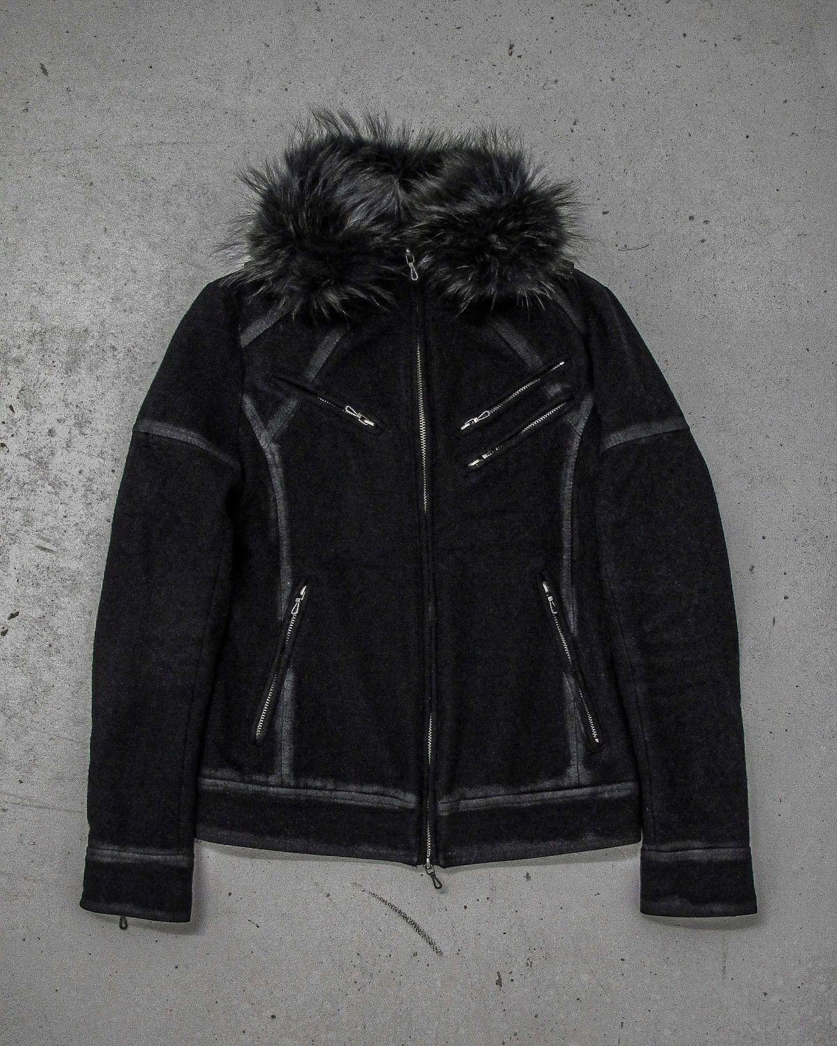 ジャケット・アウター archive raccoon fur leather jacket archive 5351 raccoon fur leather Jkt blk
