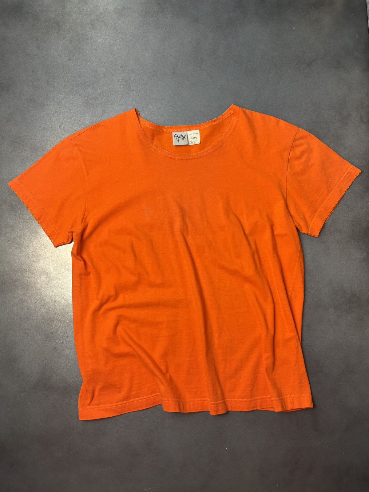 Vintage Y2K 2000s Vintage Tee Lace Trim Neck Orange Womens Badge Size L / US 10 / IT 46 - 2 Thumbnail