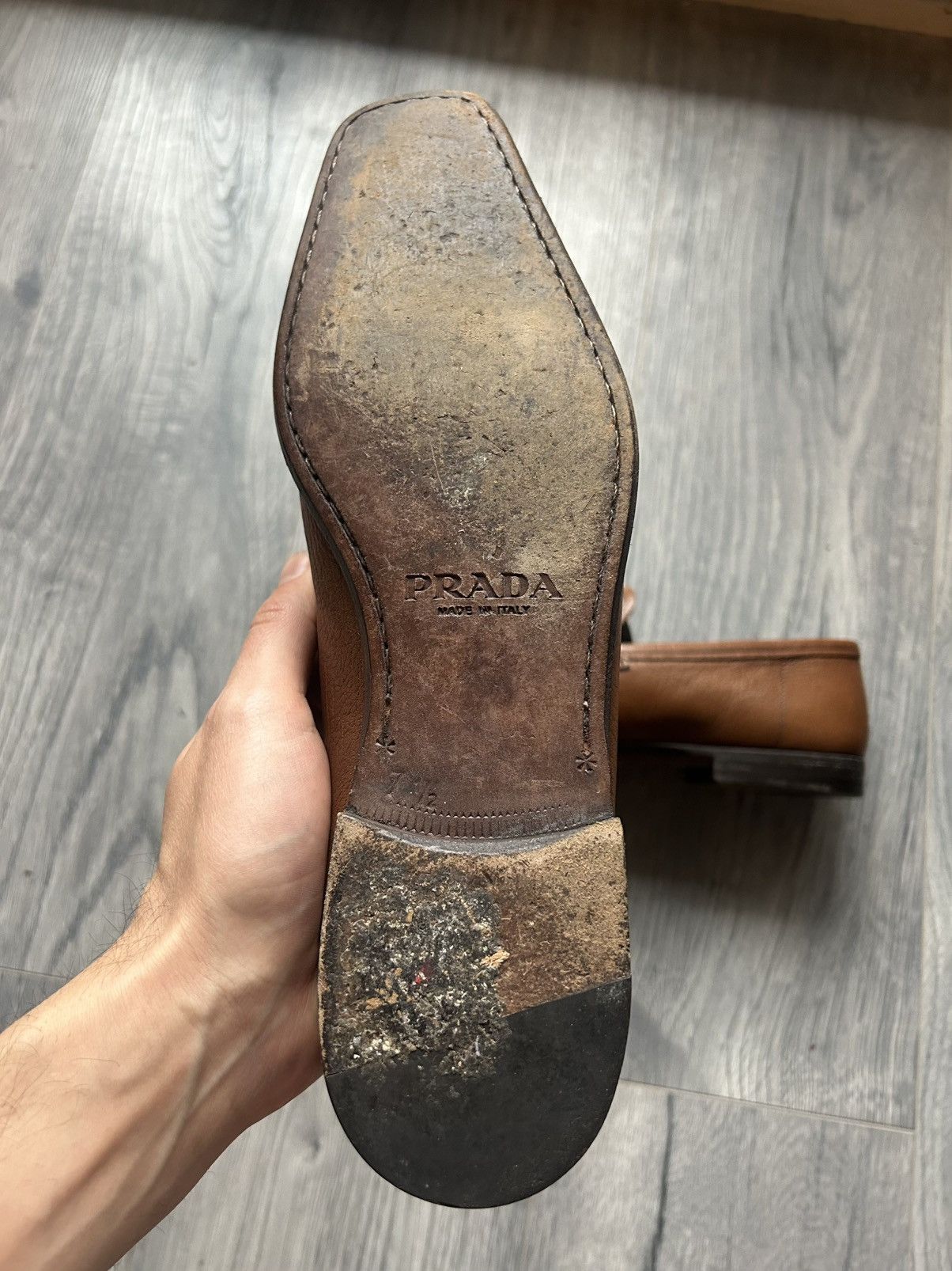 Prada Prada Brown Pebbled Leather Loafers Size US 9 / EU 42 - 7 Thumbnail
