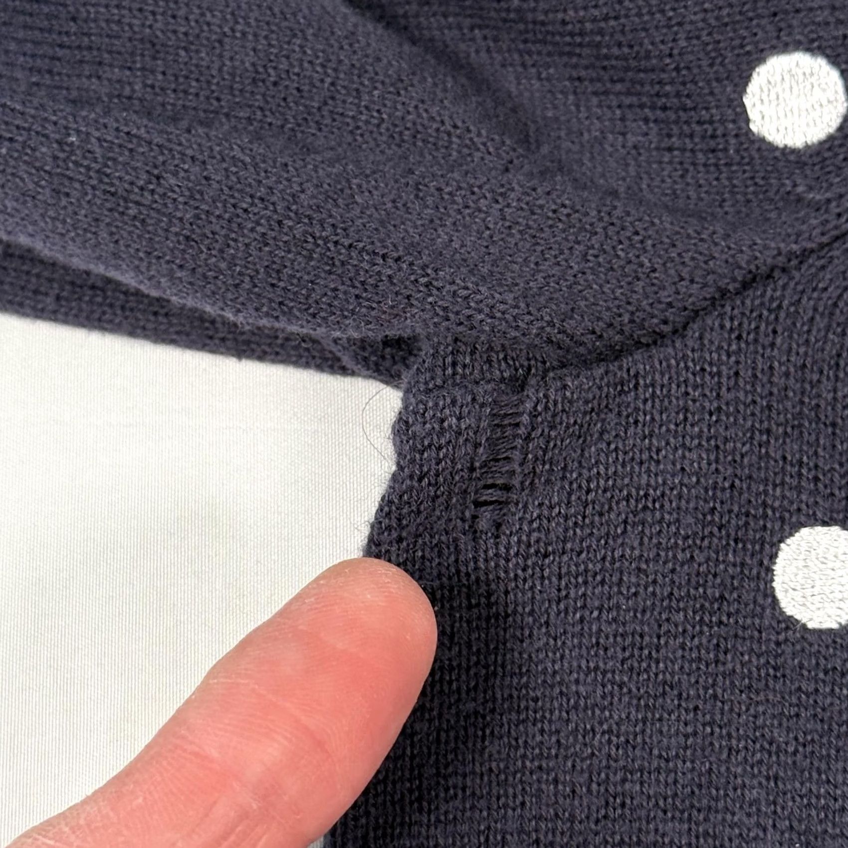 Vintage Christopher & Banks Sweater Cardigan Womens Medium Navy Polka Dot Embroidered Knit V-Neck Raglan Sleeve Button Front Size M / US 6-8 / IT 42-44 - 7 Thumbnail