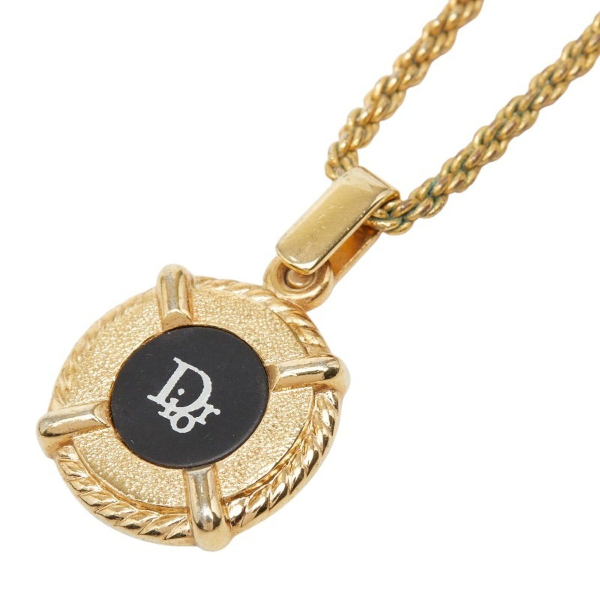 Dior Christian Dior Logo Pendant Necklace, Gold and Black Plated, Women's. Size ONE SIZE - 1 Thumbnail