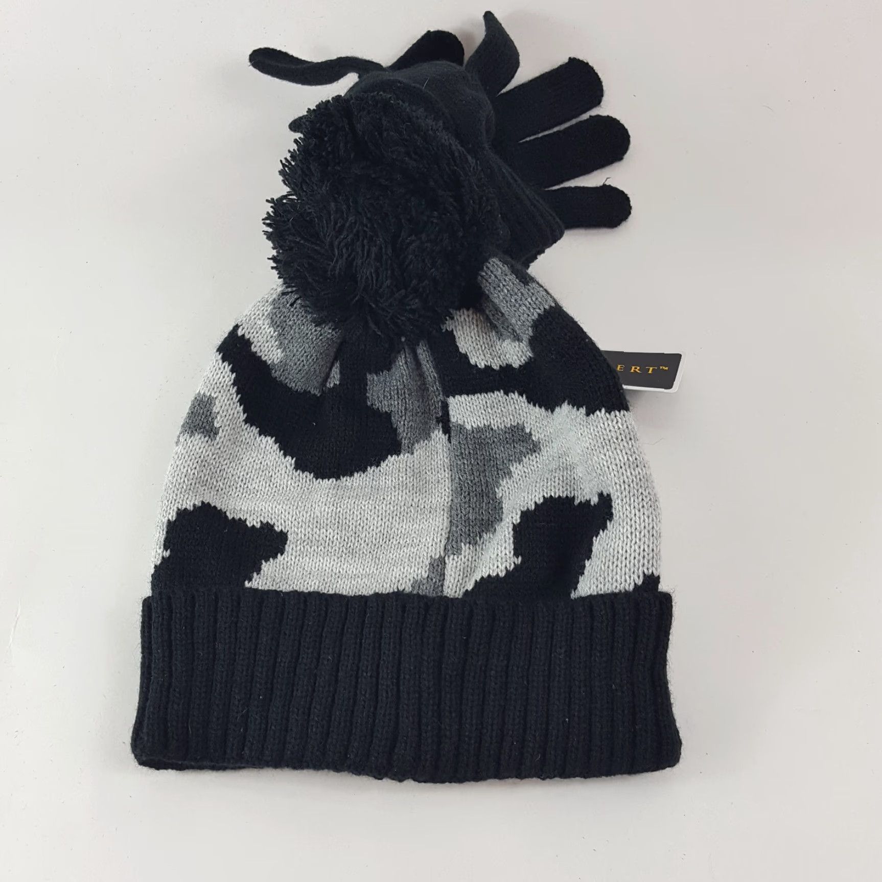 Vintage VINTAGE Charles Albert Gray Camo Beanie Hat & Gloves Set One Size Knit Winter Cap NEW 90s Unisex Adults Size ONE SIZE - 5 Thumbnail