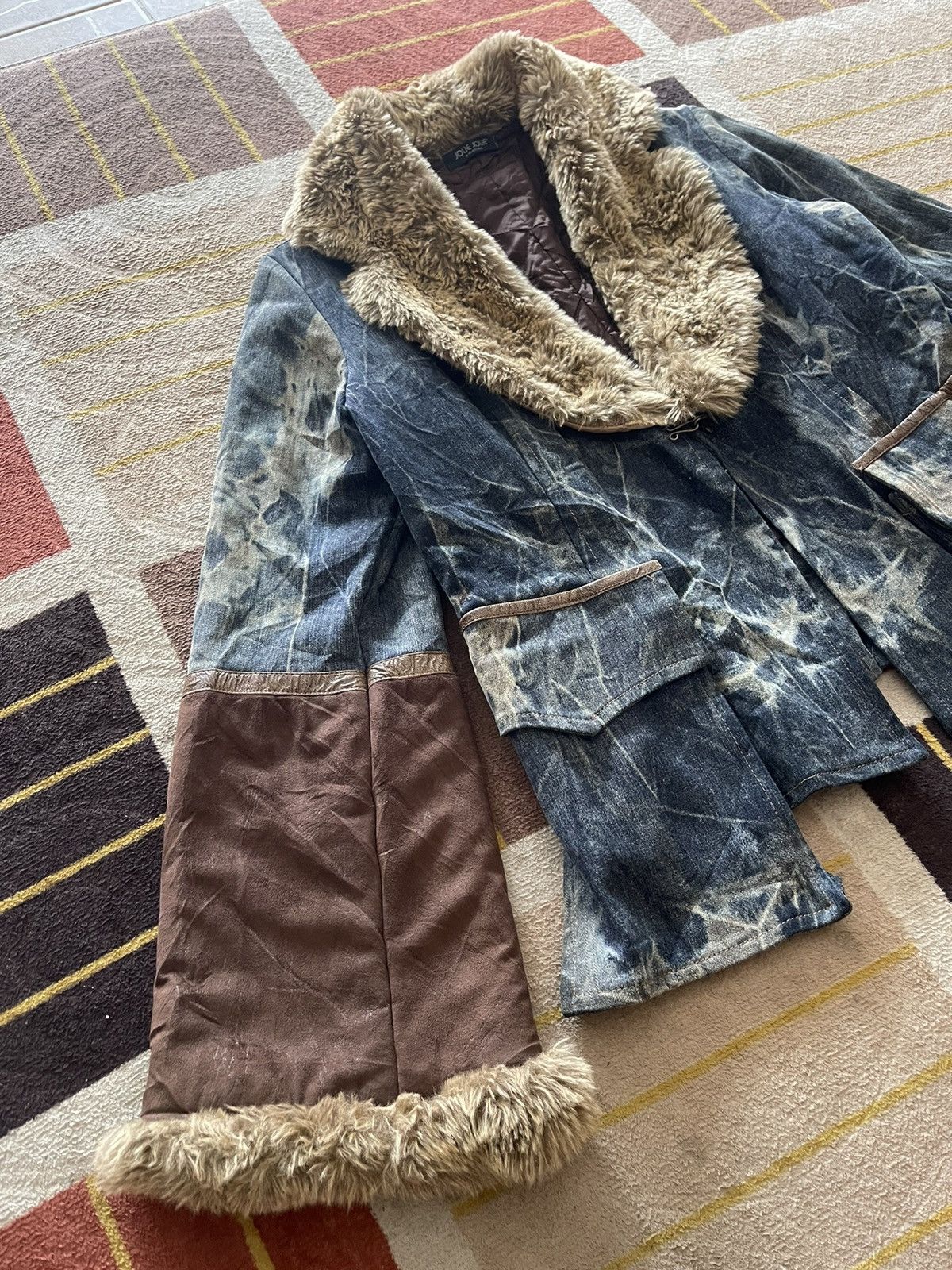 If Six Was Nine JOLIE JOLIE ITALY Faux Fur Collar Acid Wash Punk Jacket Size M / US 6-8 / IT 42-44 - 5 Thumbnail